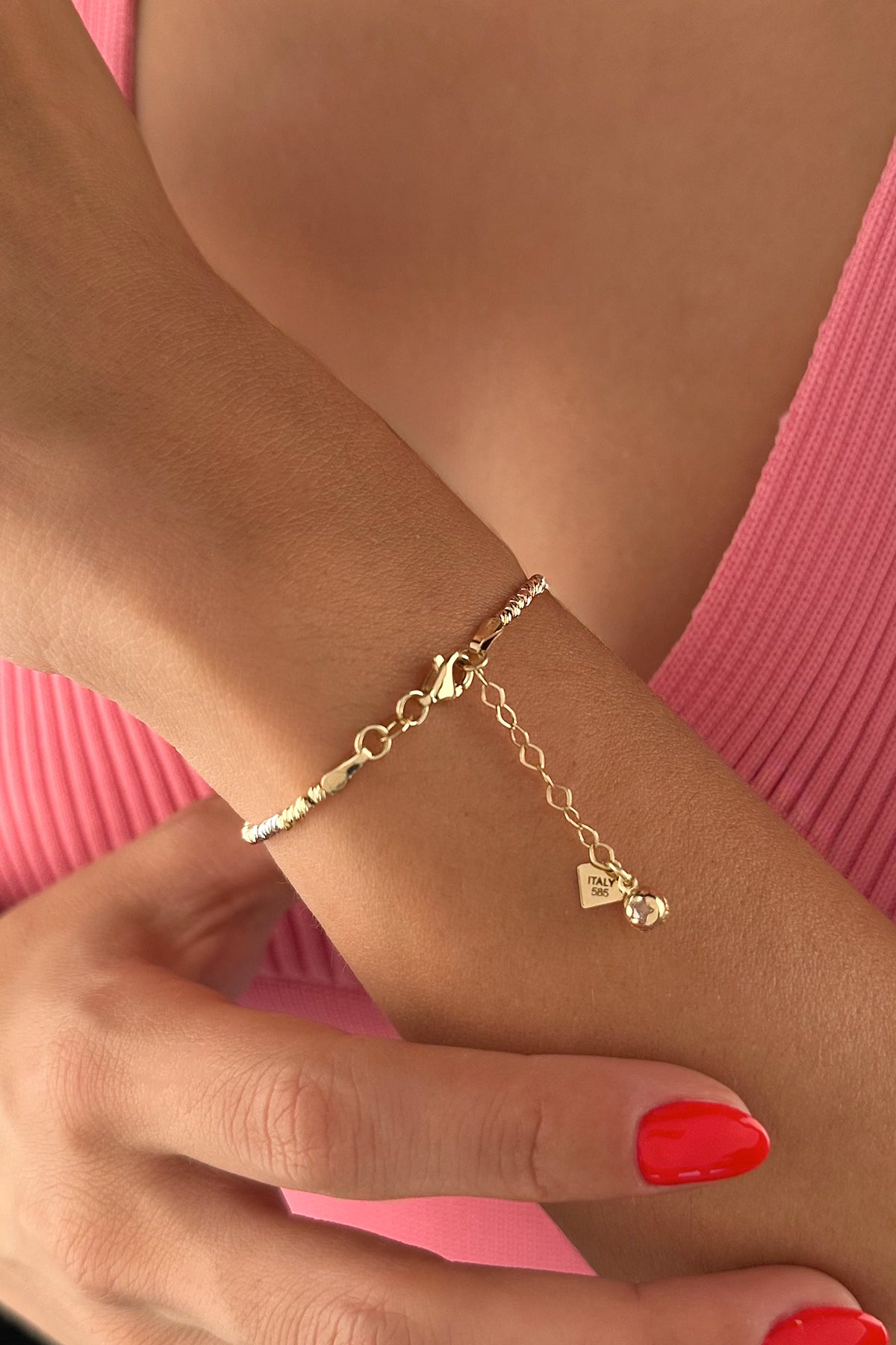 14K Solid Gold Bead Ball Diamond Cut Bracelet