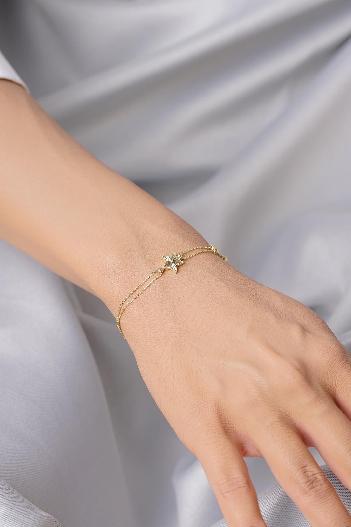 14K Gold Beaded Star of Luck Bracelet