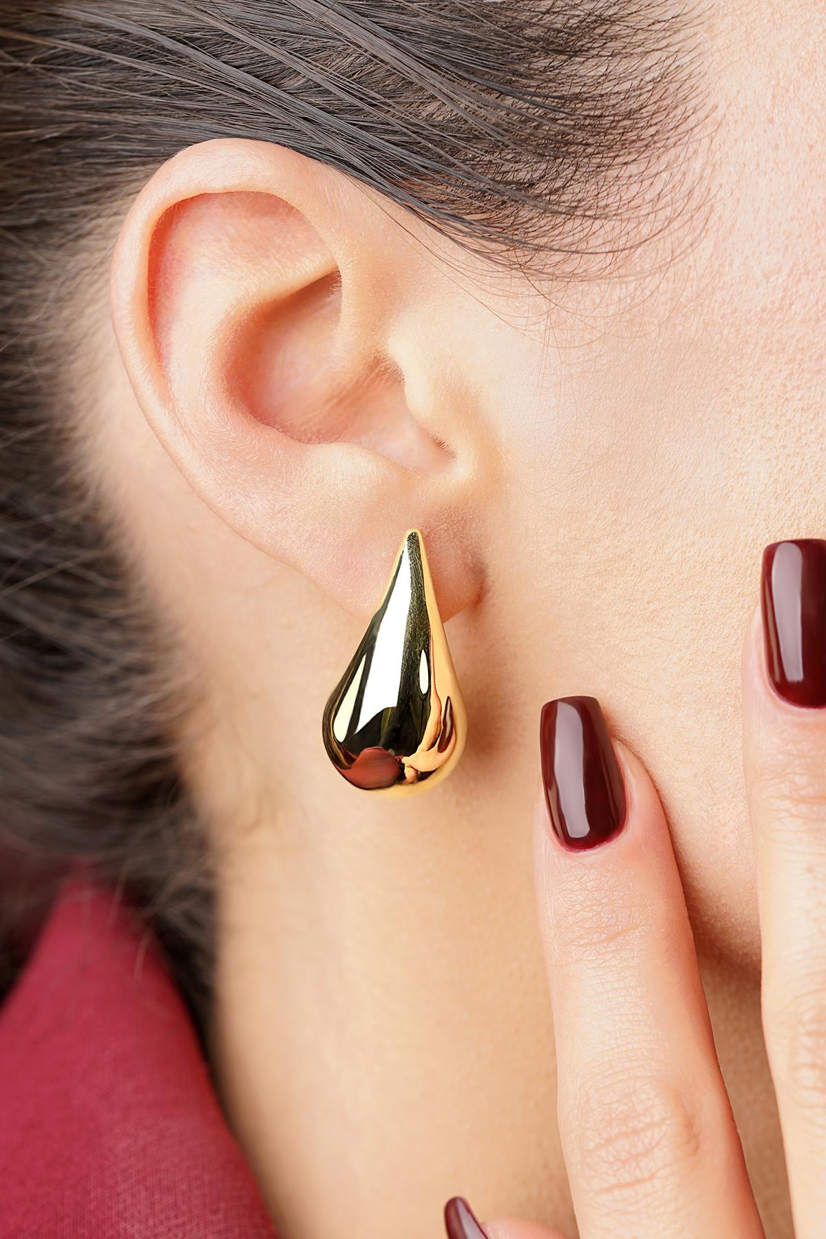 14K Gold Big Drop Shape Earrings
