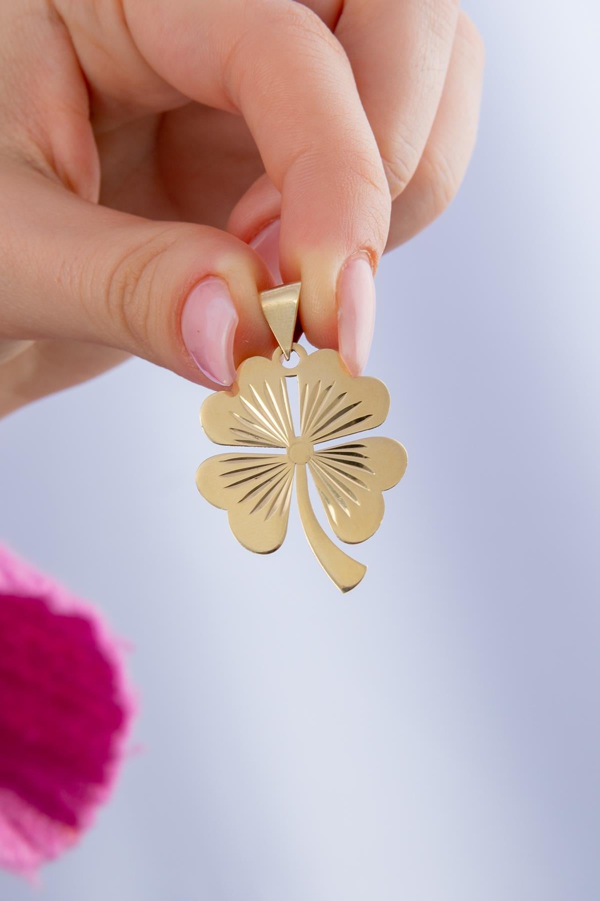 14K Solid Gold Big Four Leaf Clover Charm
