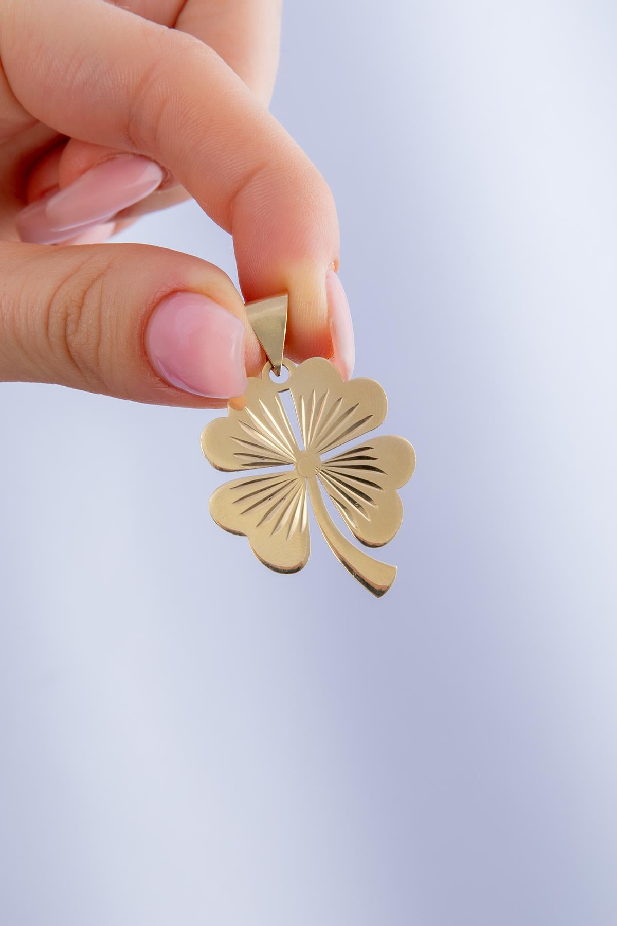 14K Solid Gold Big Four Leaf Clover Charm
