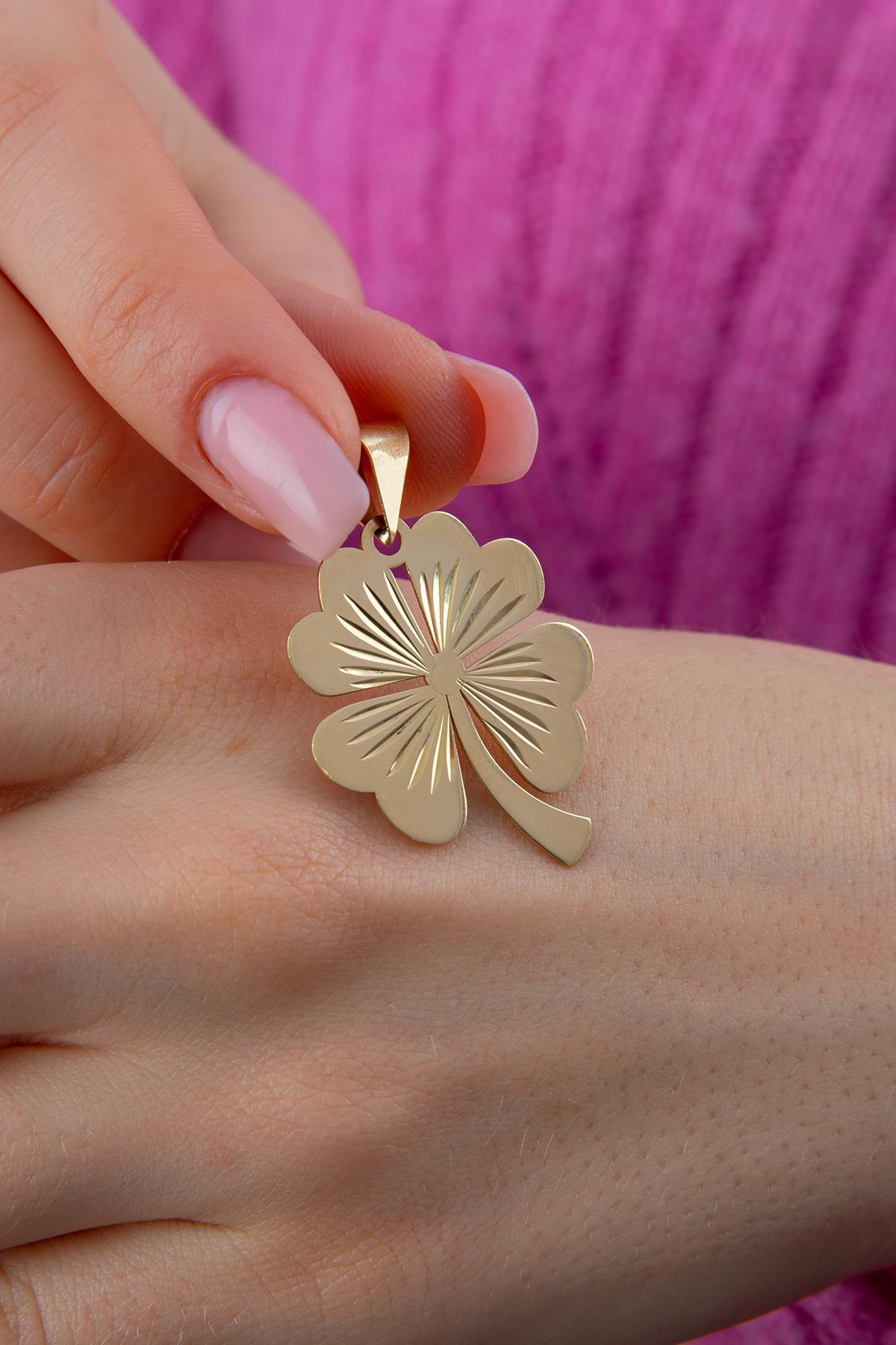 14K Gold Big Four Leaf Clover Charm