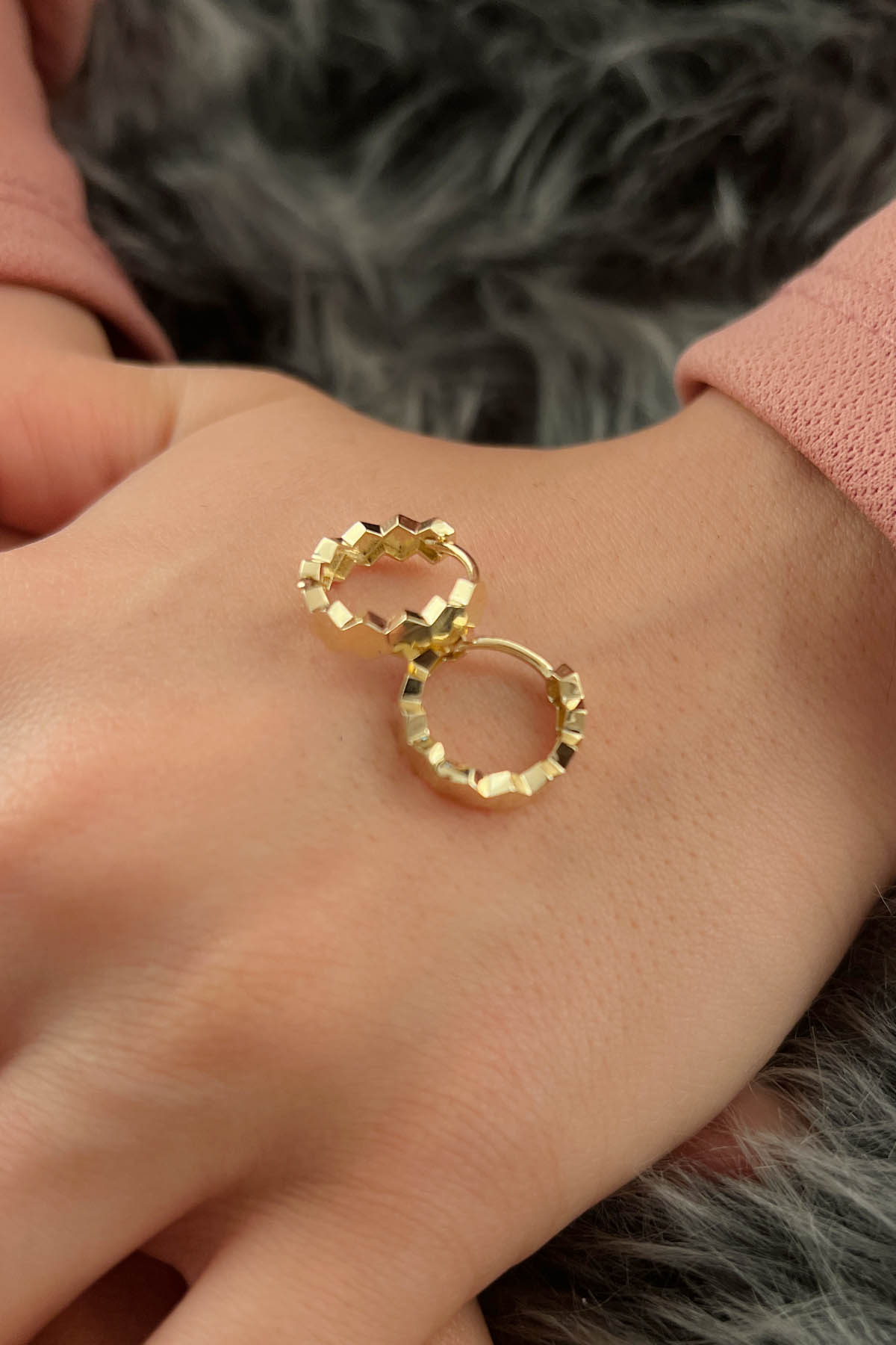 14K Gold Big Honeycomb Hoop Earrings