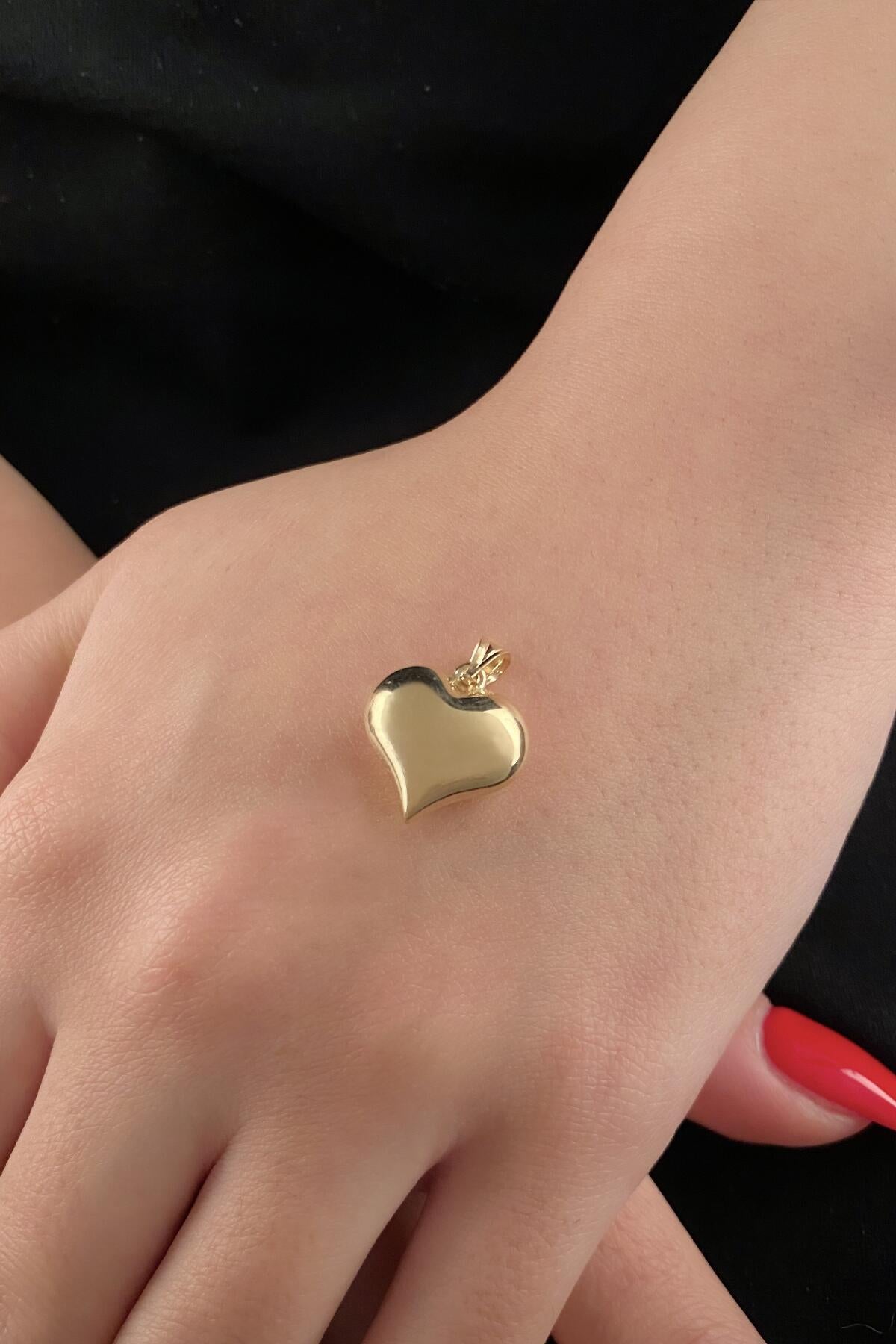 14K Solid Gold Big Puff Heart Charm