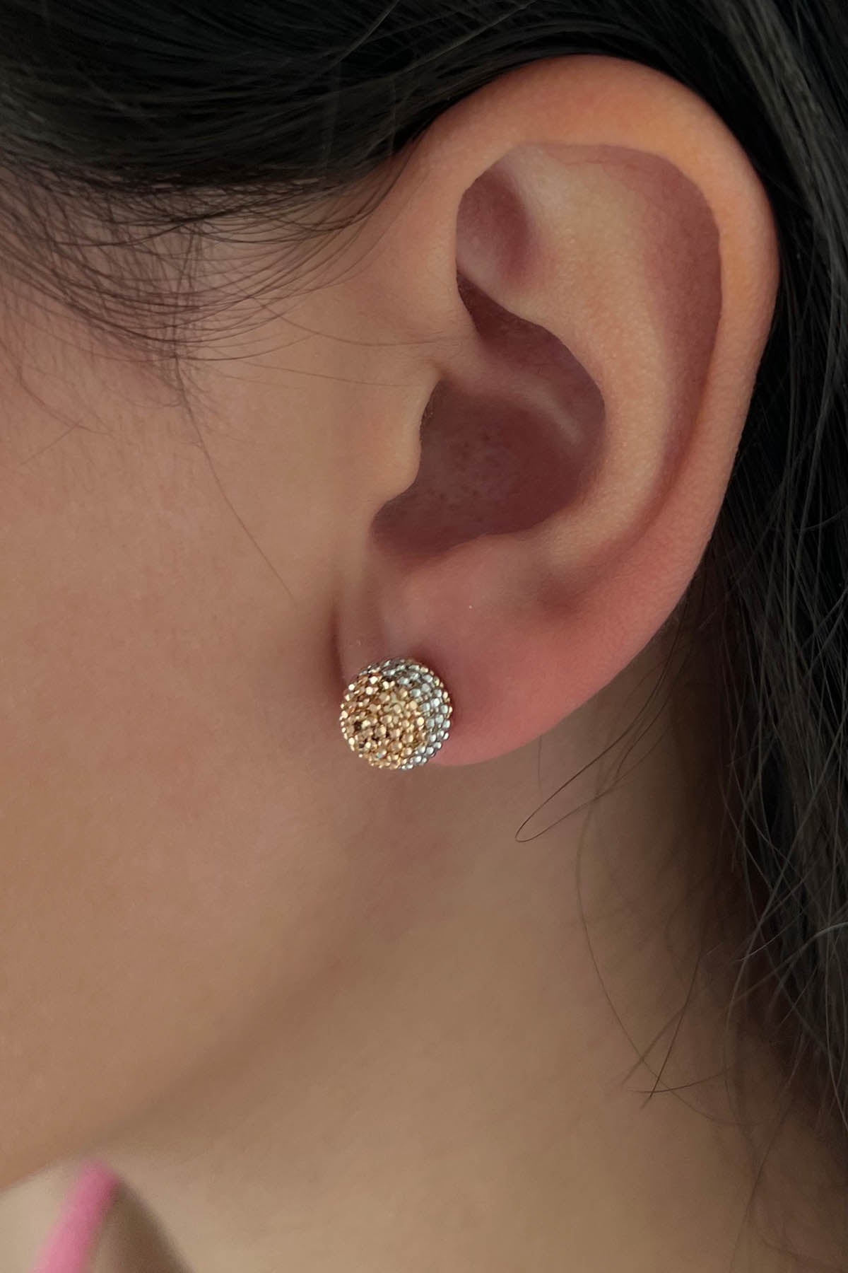 14K Gold Big Size Stud Tricolor Mars Earrings