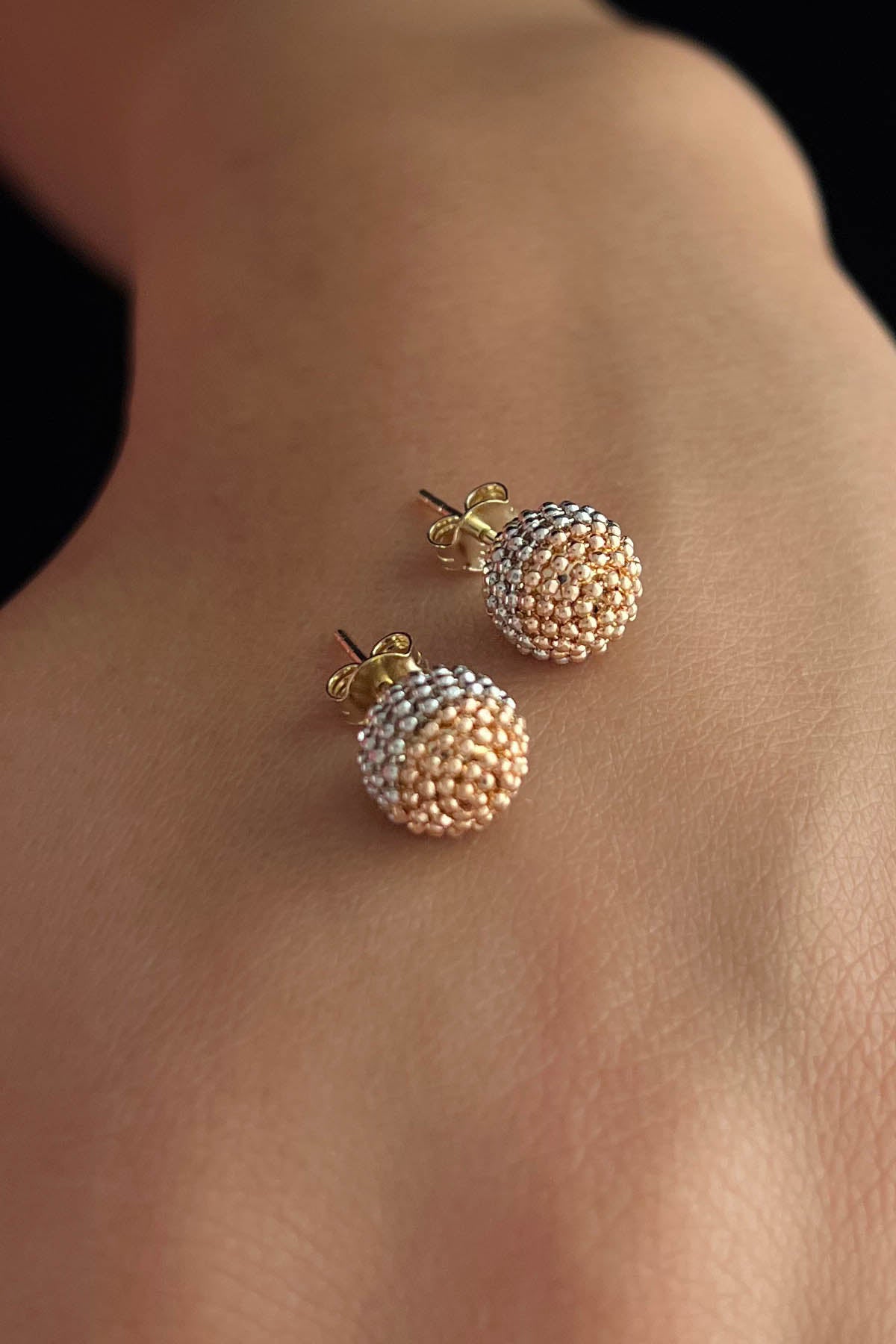 14K Gold Big Size Stud Tricolor Mars Earrings