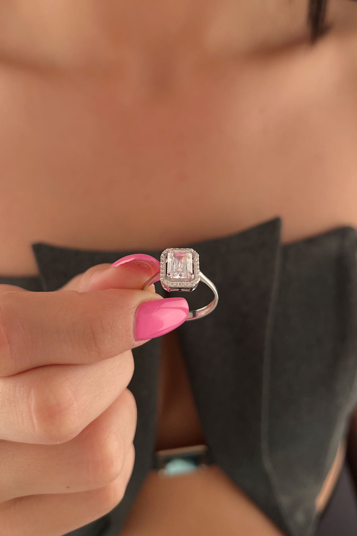 14K Gold Big Solitaire Baguette Ring