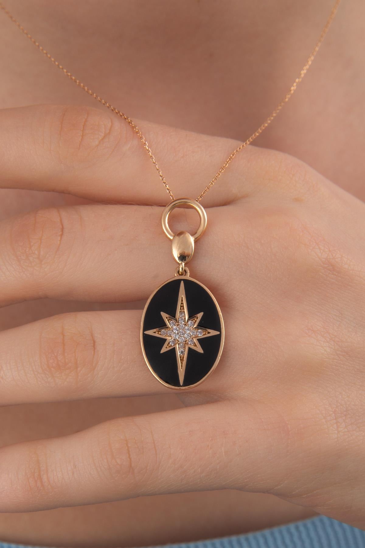 14K Gold Black Enamel North Star Necklace