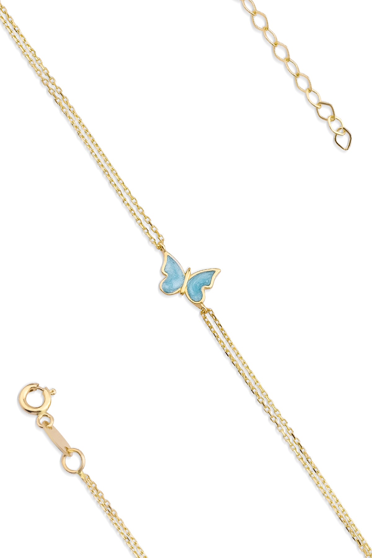 14K Gold Blue Enamel Butterfly Bracelet