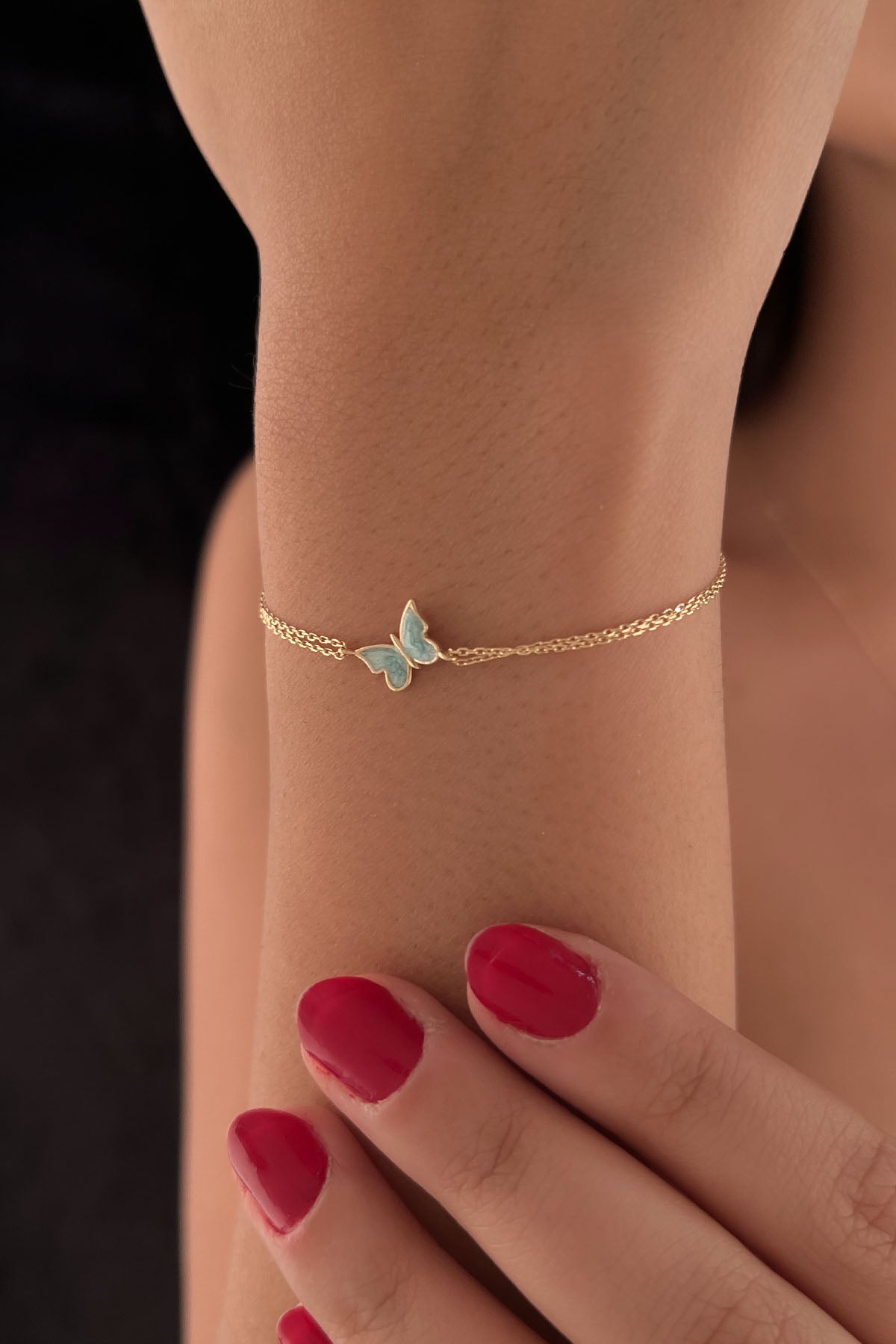 14K Gold Blue Enamel Butterfly Bracelet