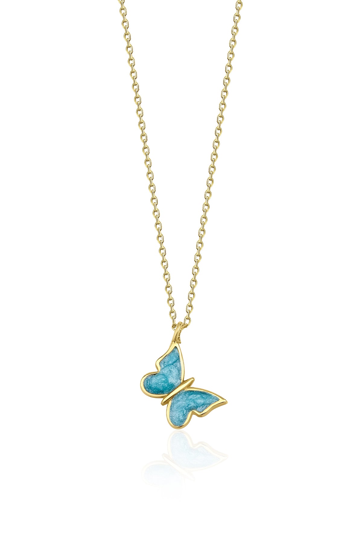14K Gold Blue Enamel Butterfly Necklace