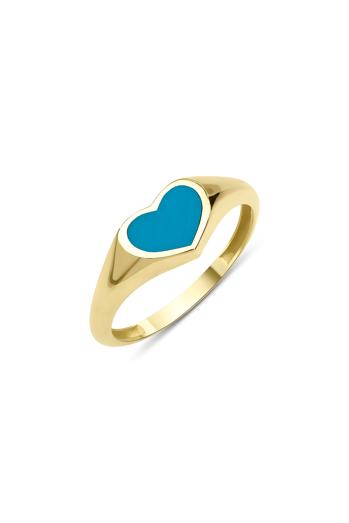 14K Gold Blue Enamel Heart Shaped Ring