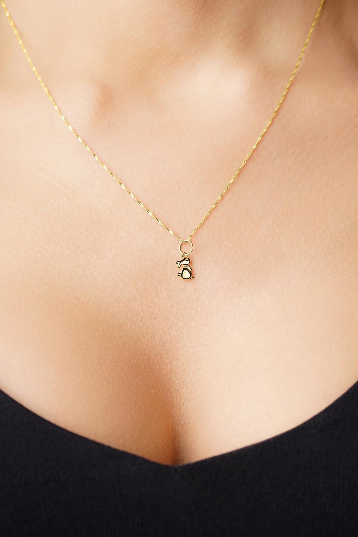 14K Gold Bunny Detailed Singapore Chain Necklace