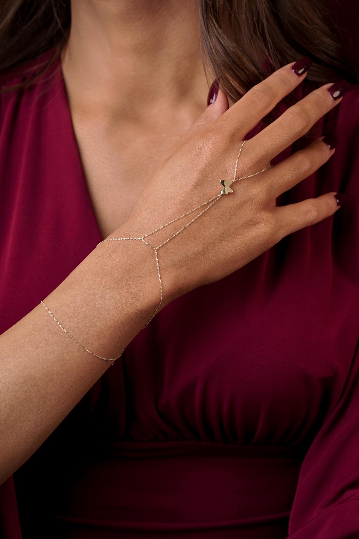 14K Gold Butterfly Hand Chain