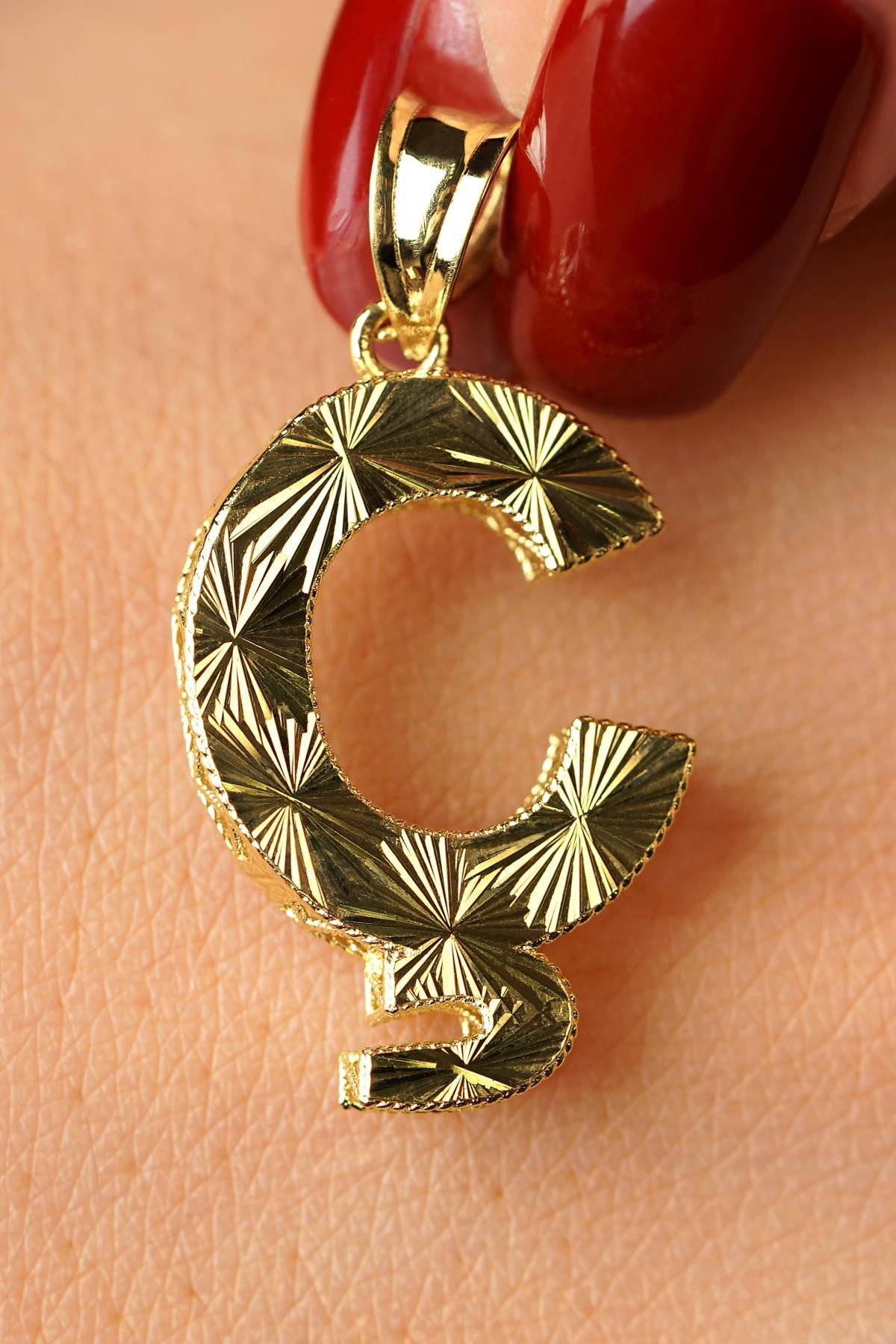 14K Solid Gold Ç Letter Mini Shine Pendant