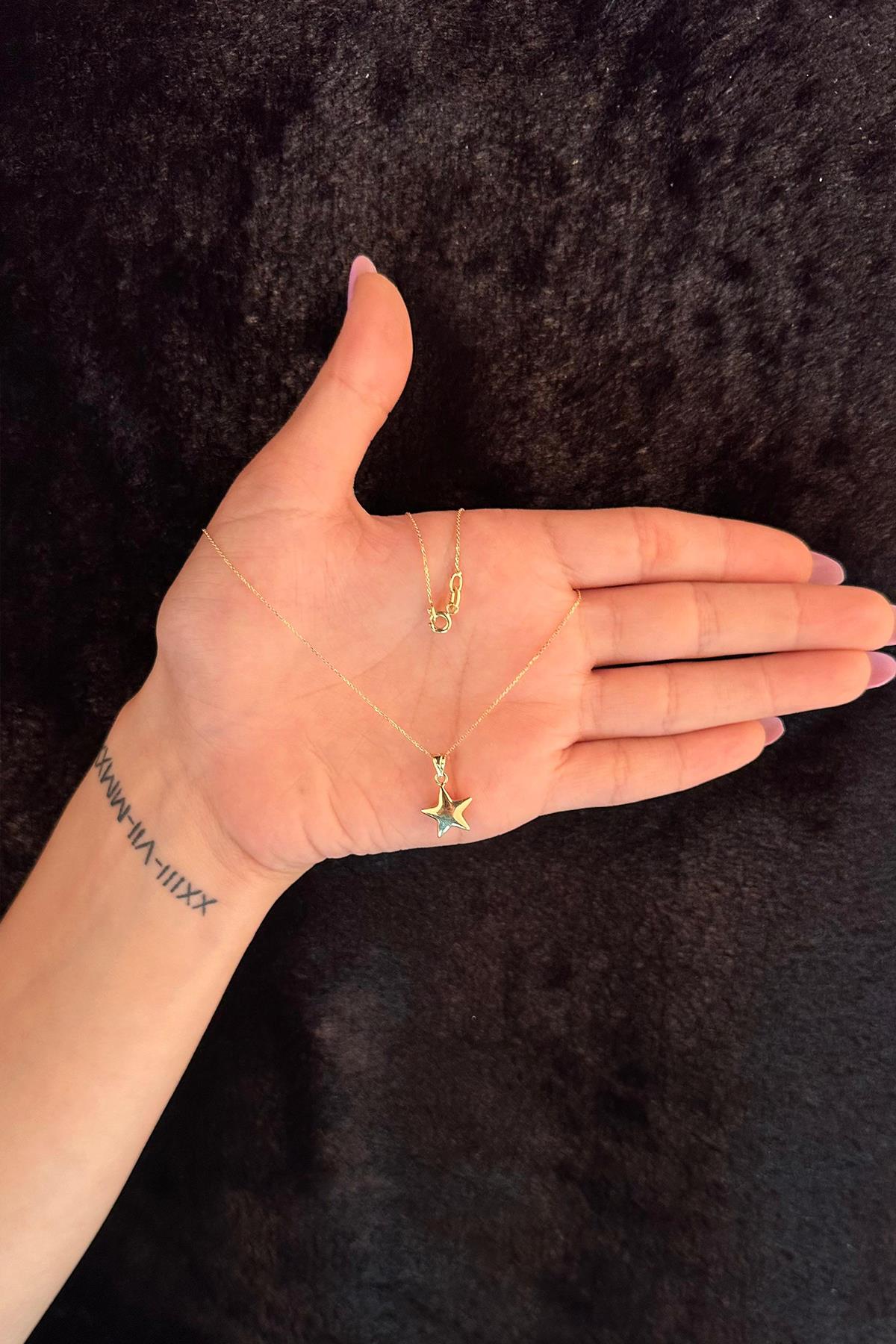 14K Gold Cable Puffy Star Necklace