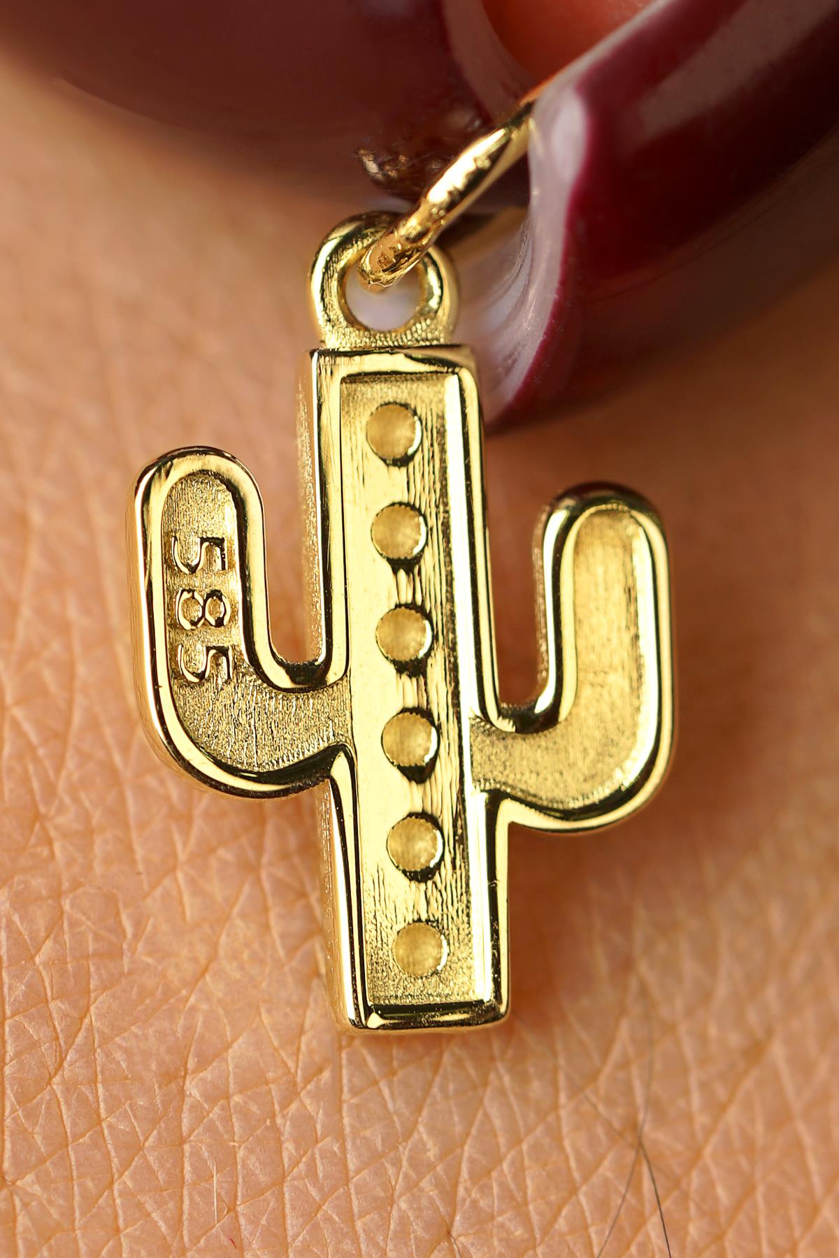 14K Gold Cactus Pendant
