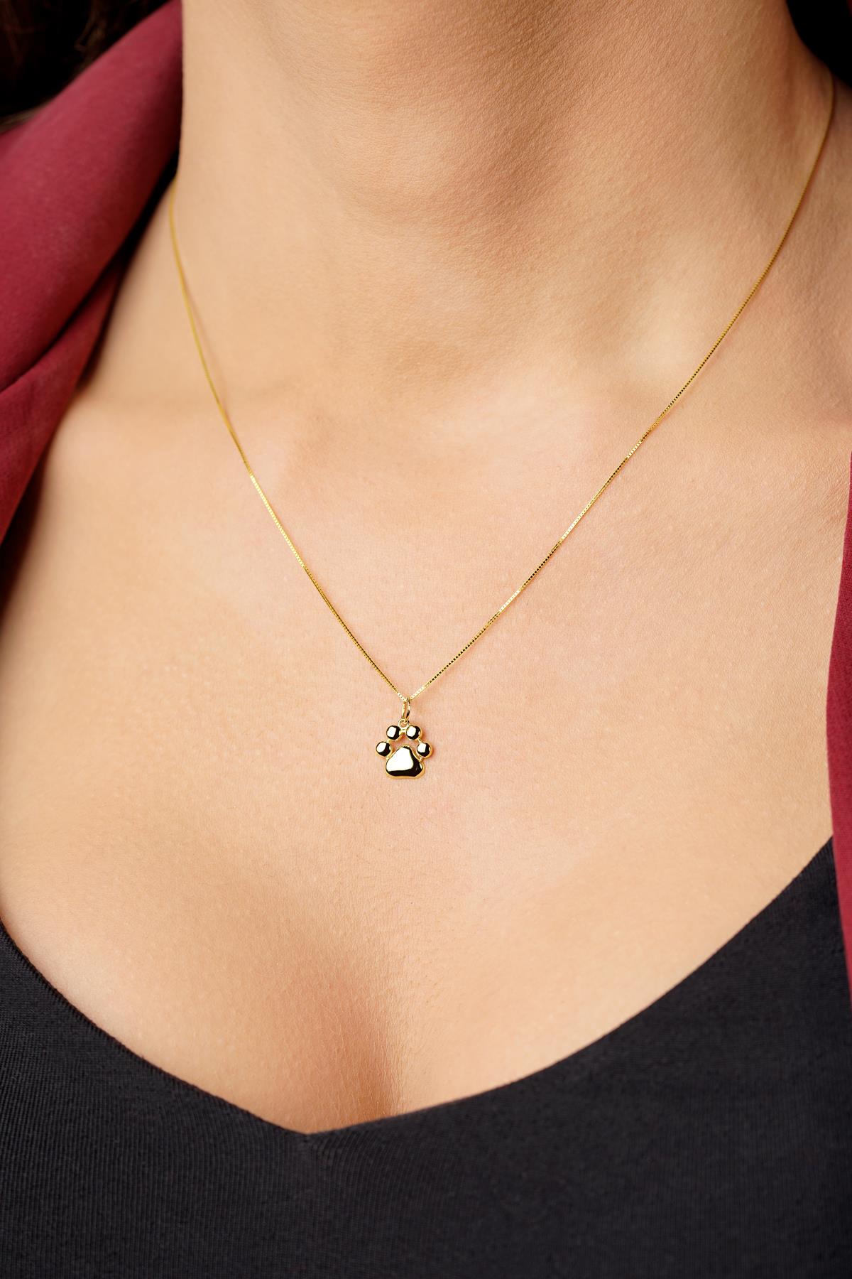 14K Gold Cat Dog Paw Detailed Cube Chain Necklace