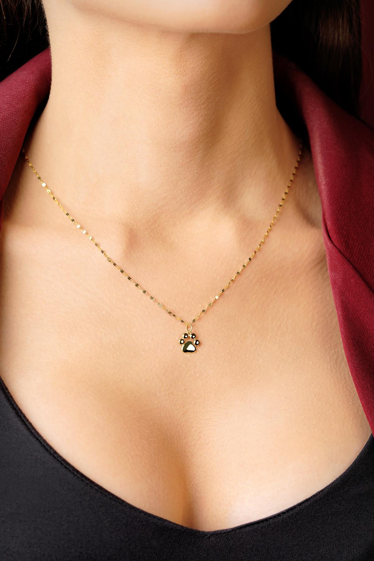 14K Gold Cat Dog Paw Detailed Mirror Chain Necklace