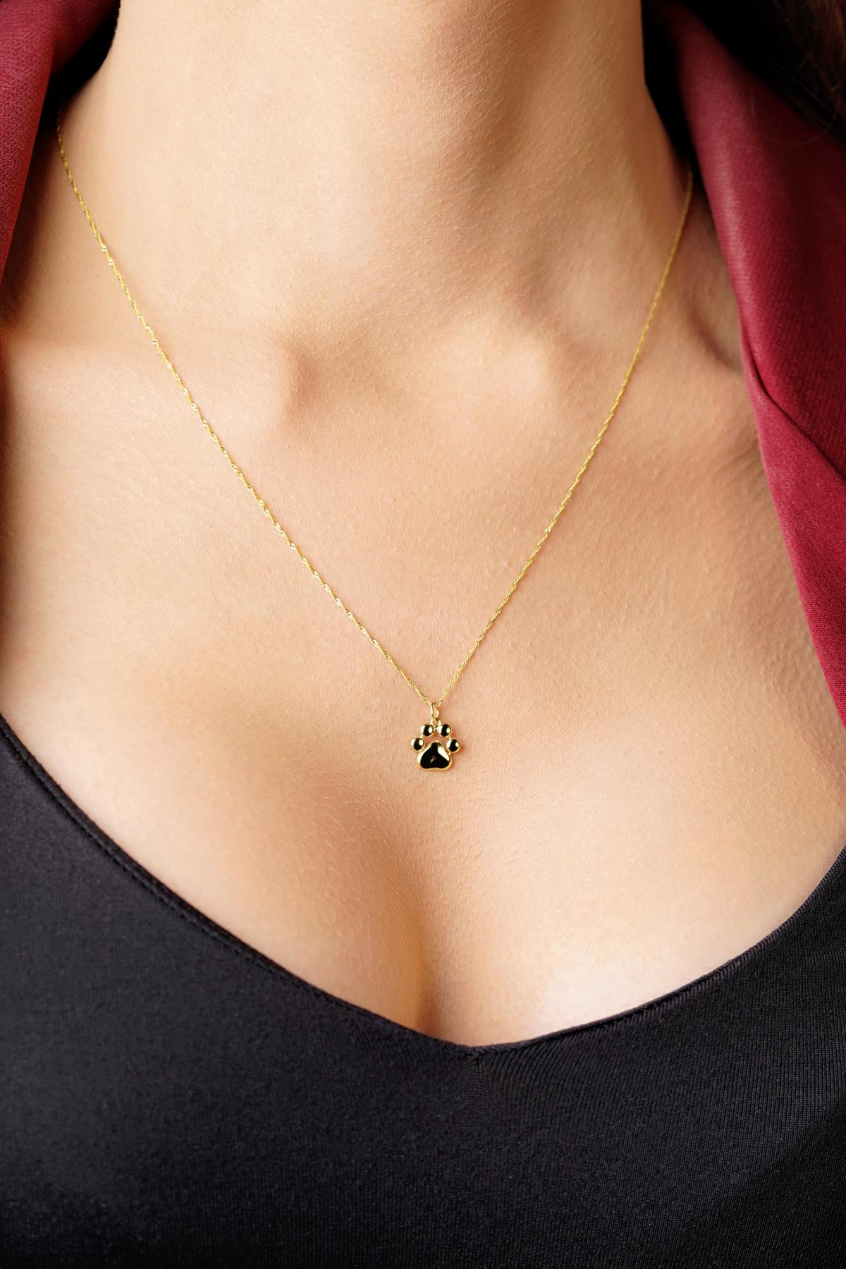 14K Gold Cat Dog Paw Detailed Singapore Chain Necklace