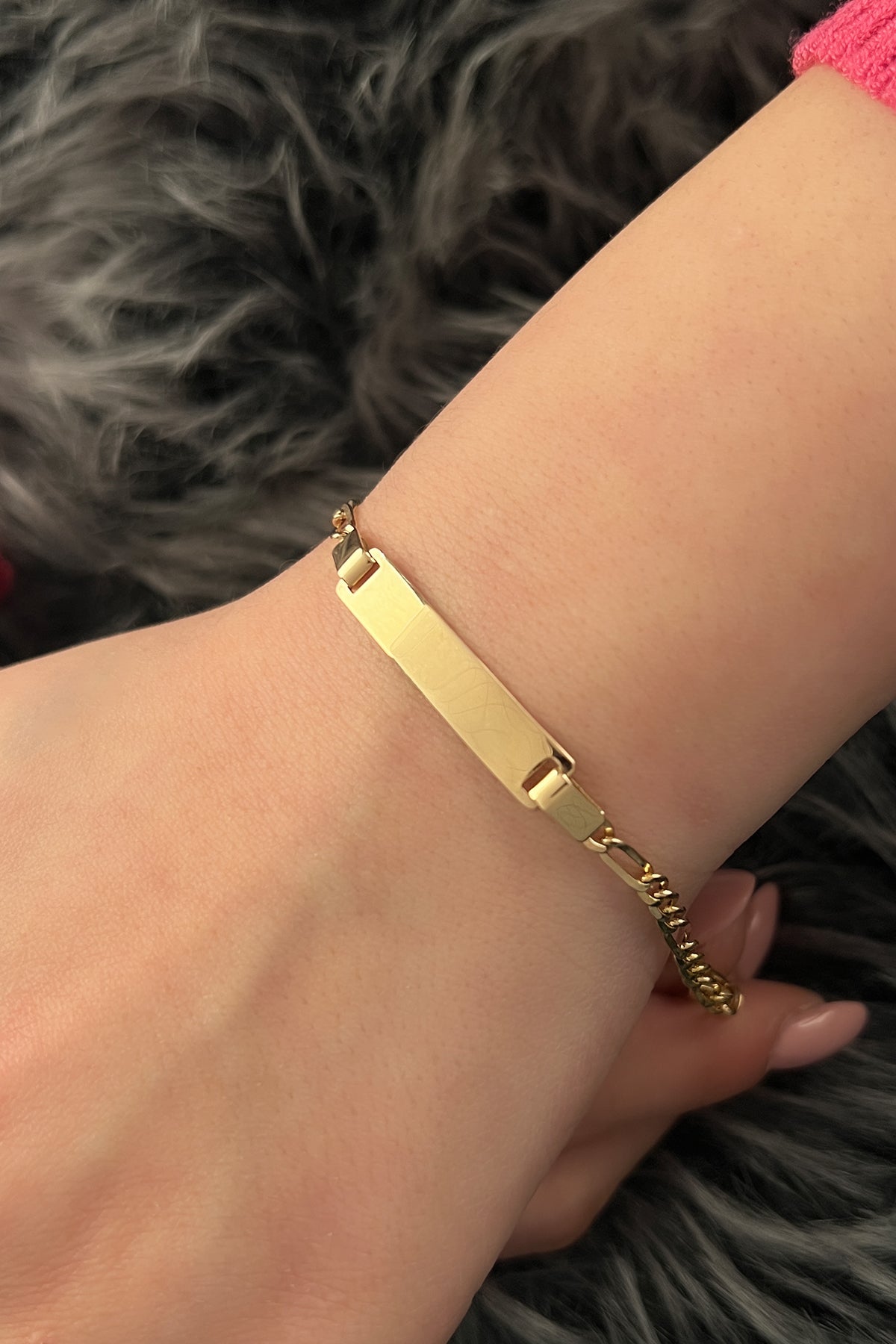 14K Gold Children's İD Figaro Link Bracelet