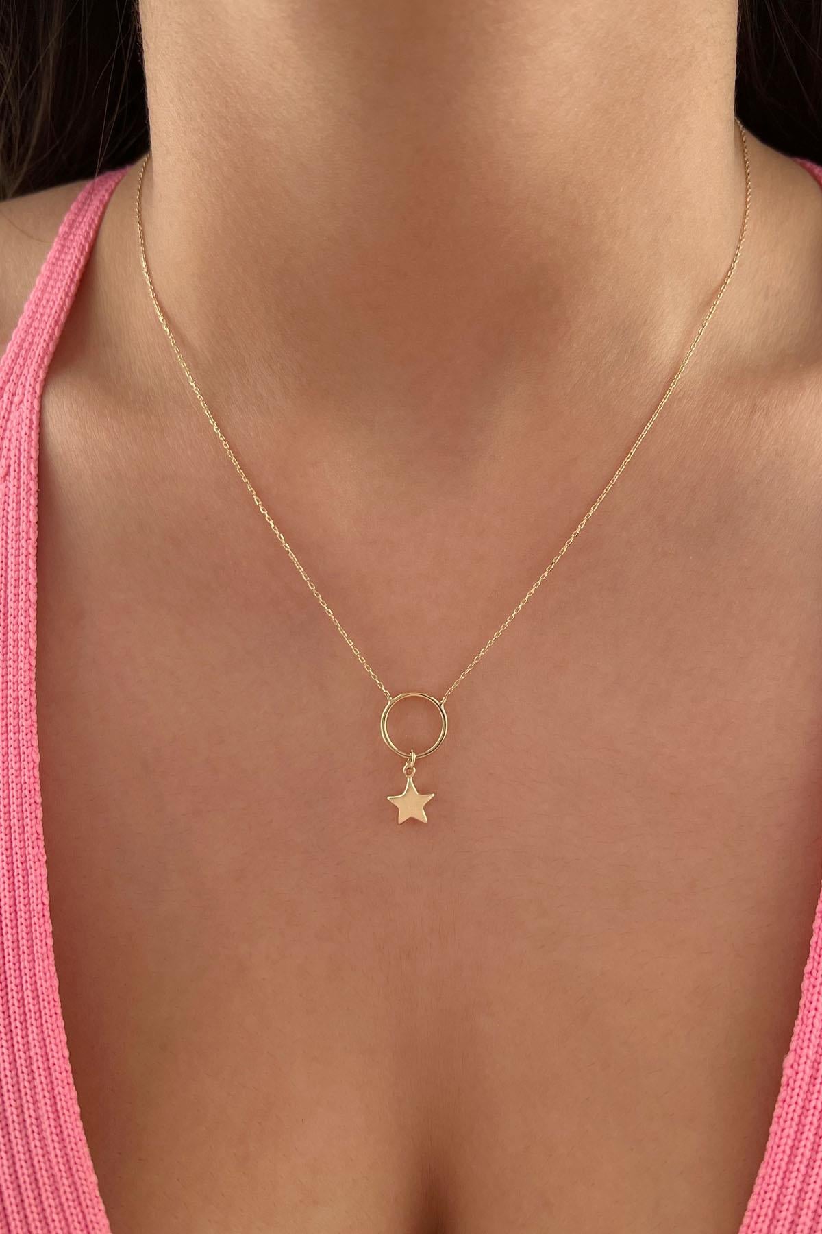 14K Gold Chunky Star in Hoop Dangling Necklace
