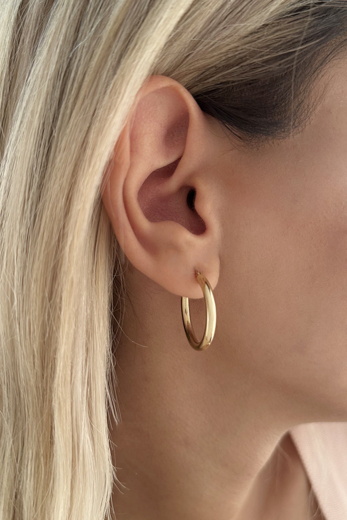 14K Gold Chunky Tube Earrings 1