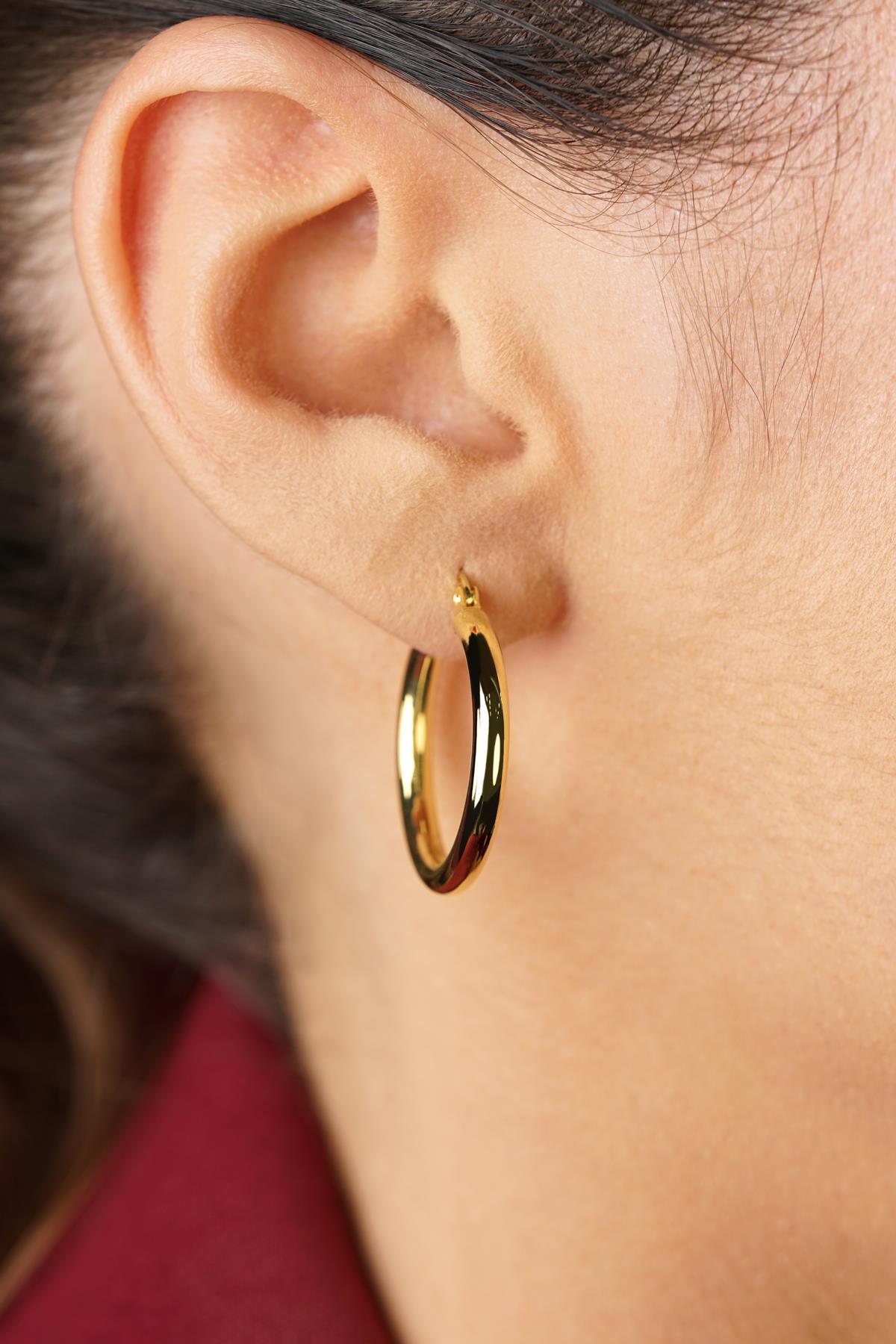 14K Gold Chunky Tube Earrings 1