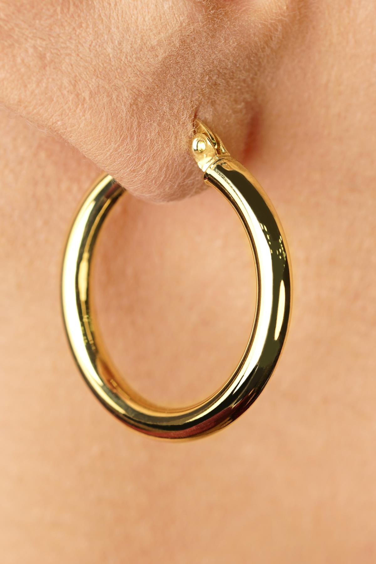 14K Gold Chunky Tube Earrings 1