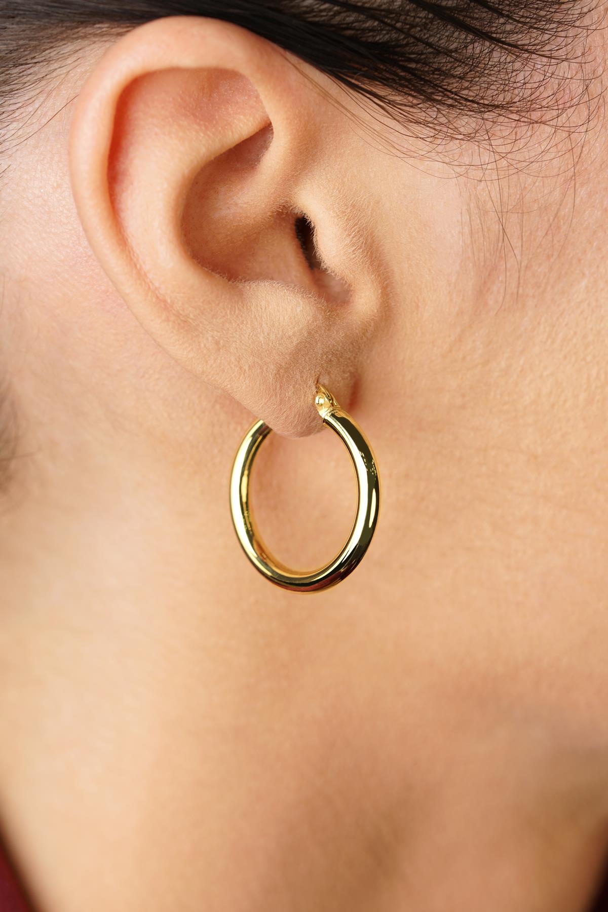 14K Gold Chunky Tube Earrings 1