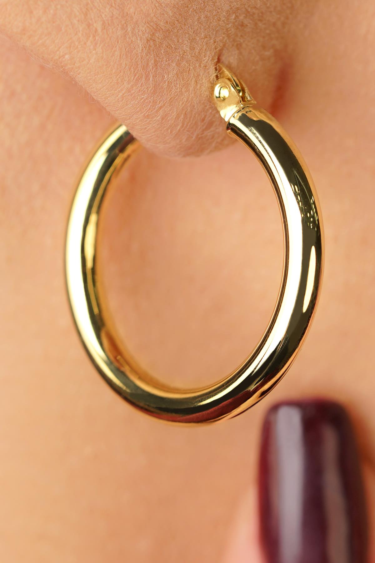 14K Gold Chunky Tube Earrings 1