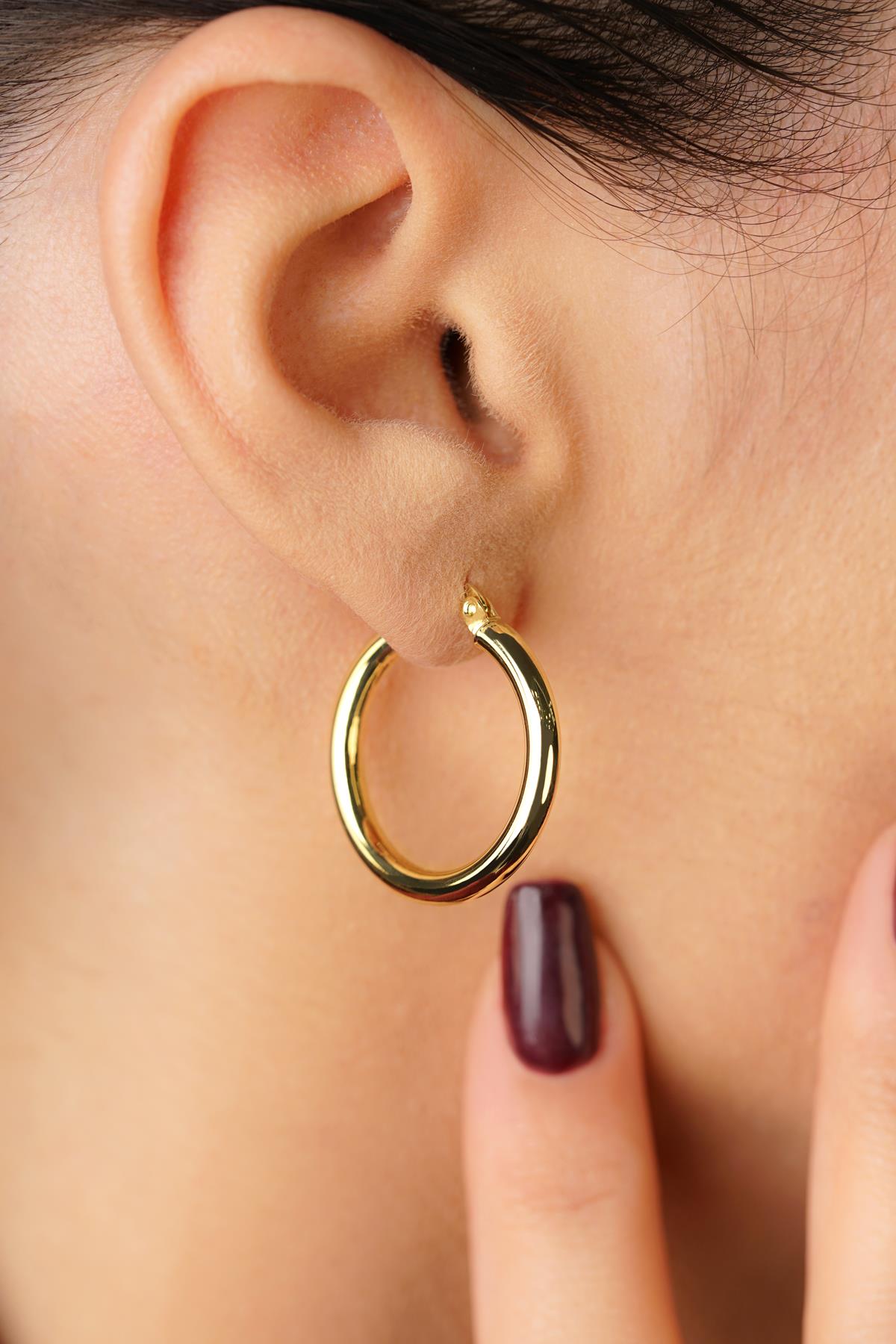 14K Gold Chunky Tube Earrings 1