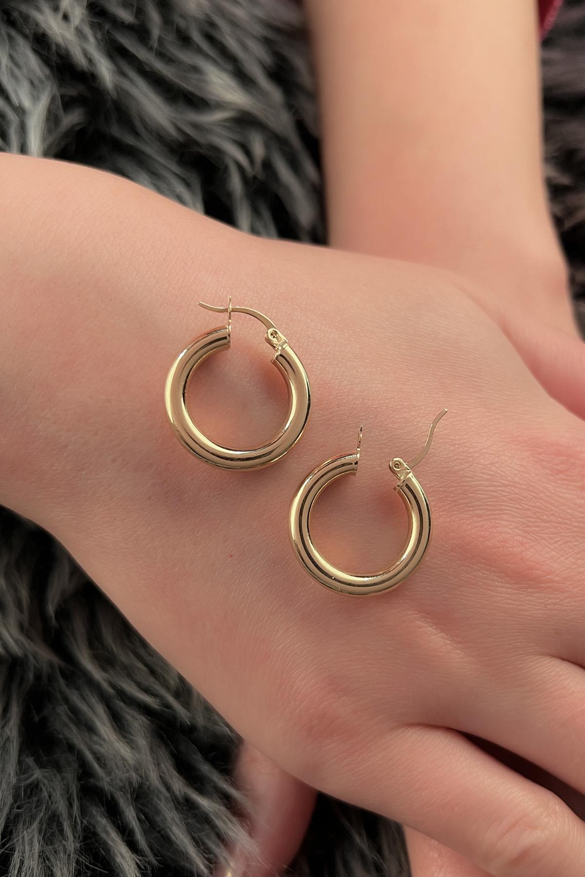 14K Gold Chunky Tube Earrings
