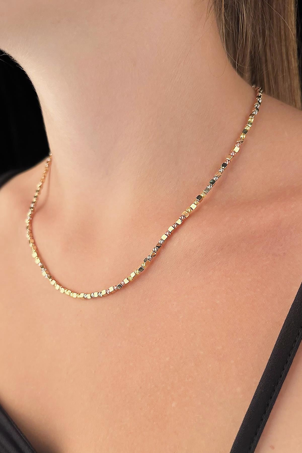 14K Gold Colored Cube & Dorica Chain