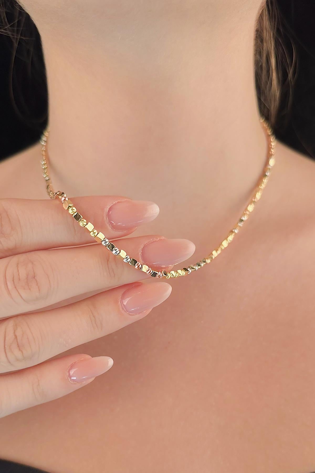 14K Gold Colored Cube & Dorica Chain