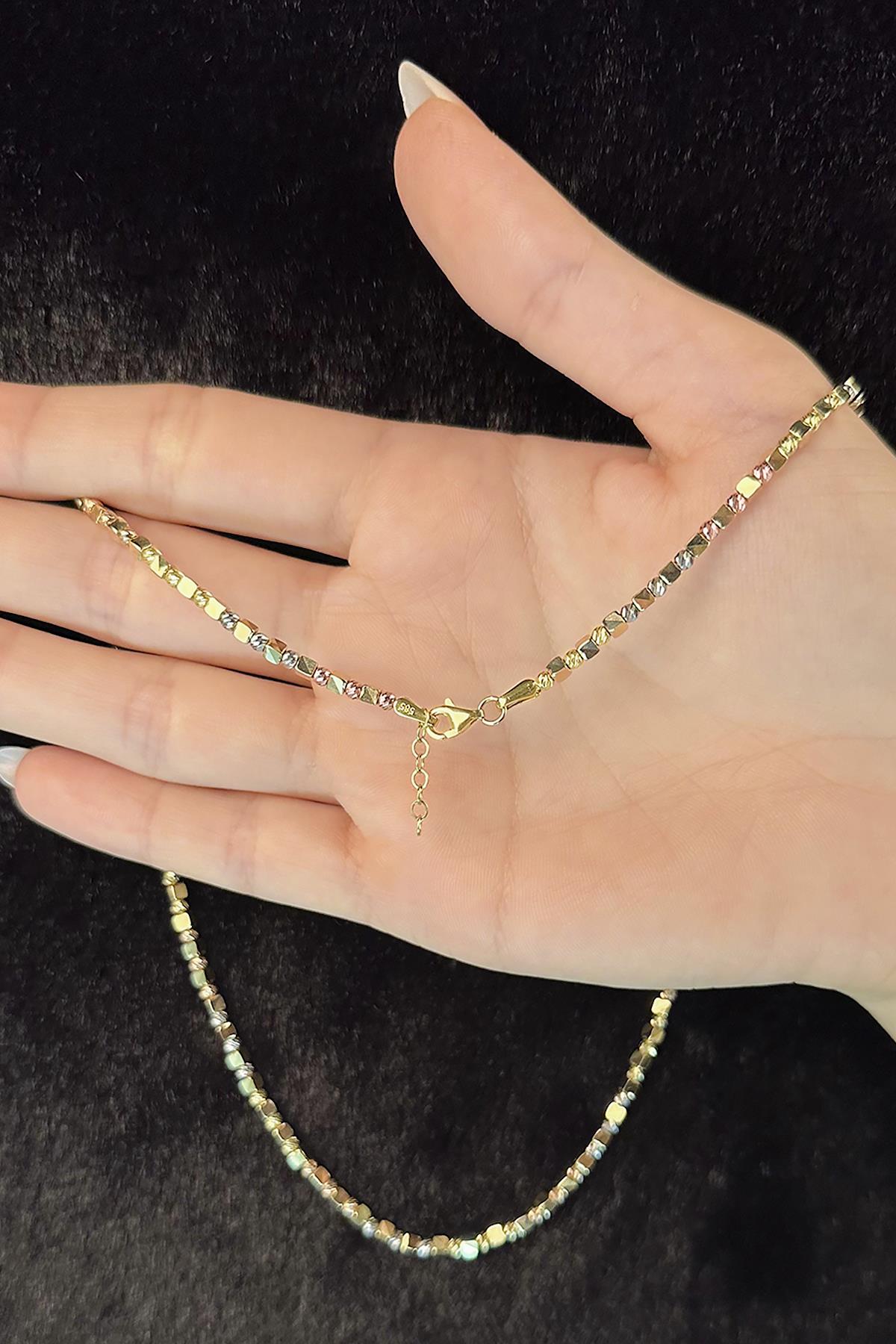 14K Gold Colored Cube & Dorica Chain