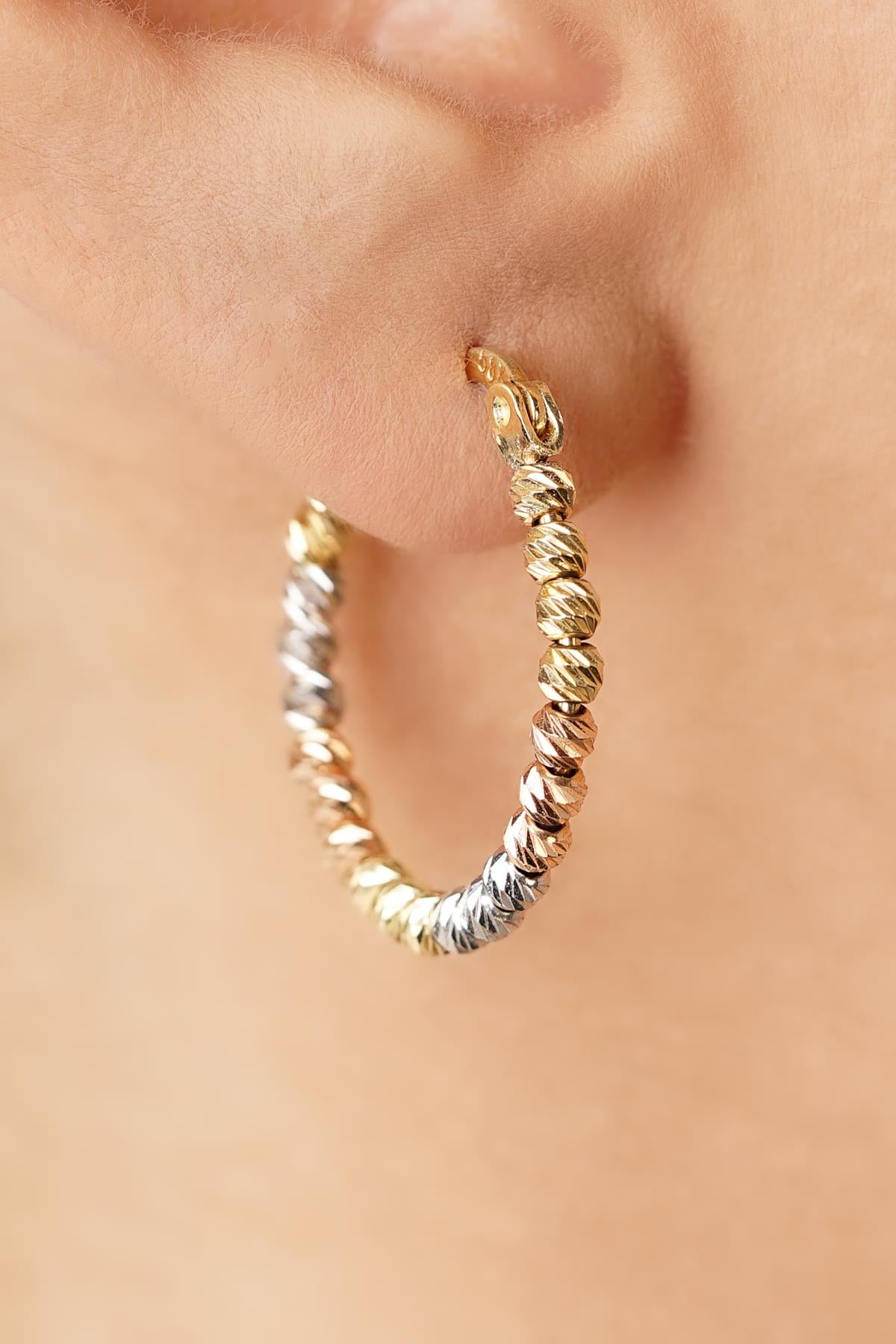 14K Gold Colorful Beaded Hoop Earrings