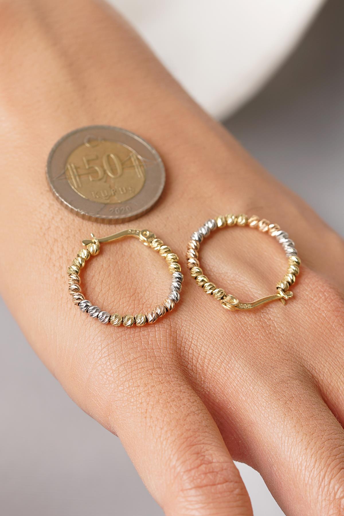 14K Gold Colorful Beaded Hoop Earrings