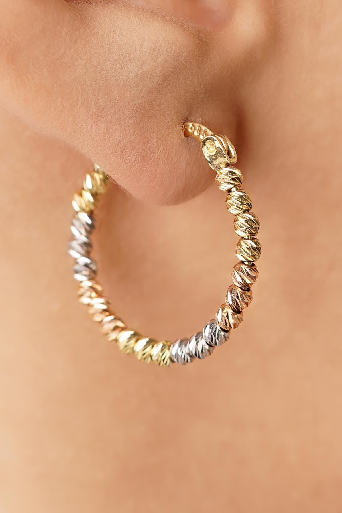14K Gold Colorful Beaded Hoop Earrings
