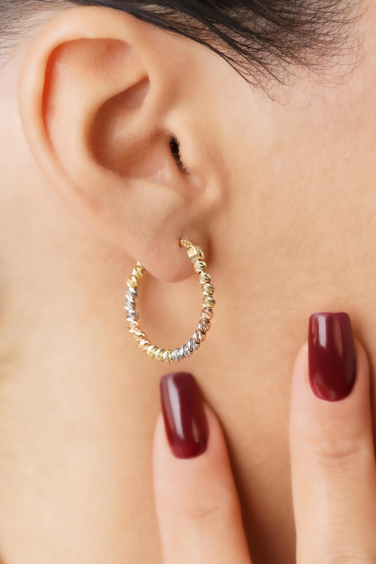 14K Gold Colorful Beaded Hoop Earrings