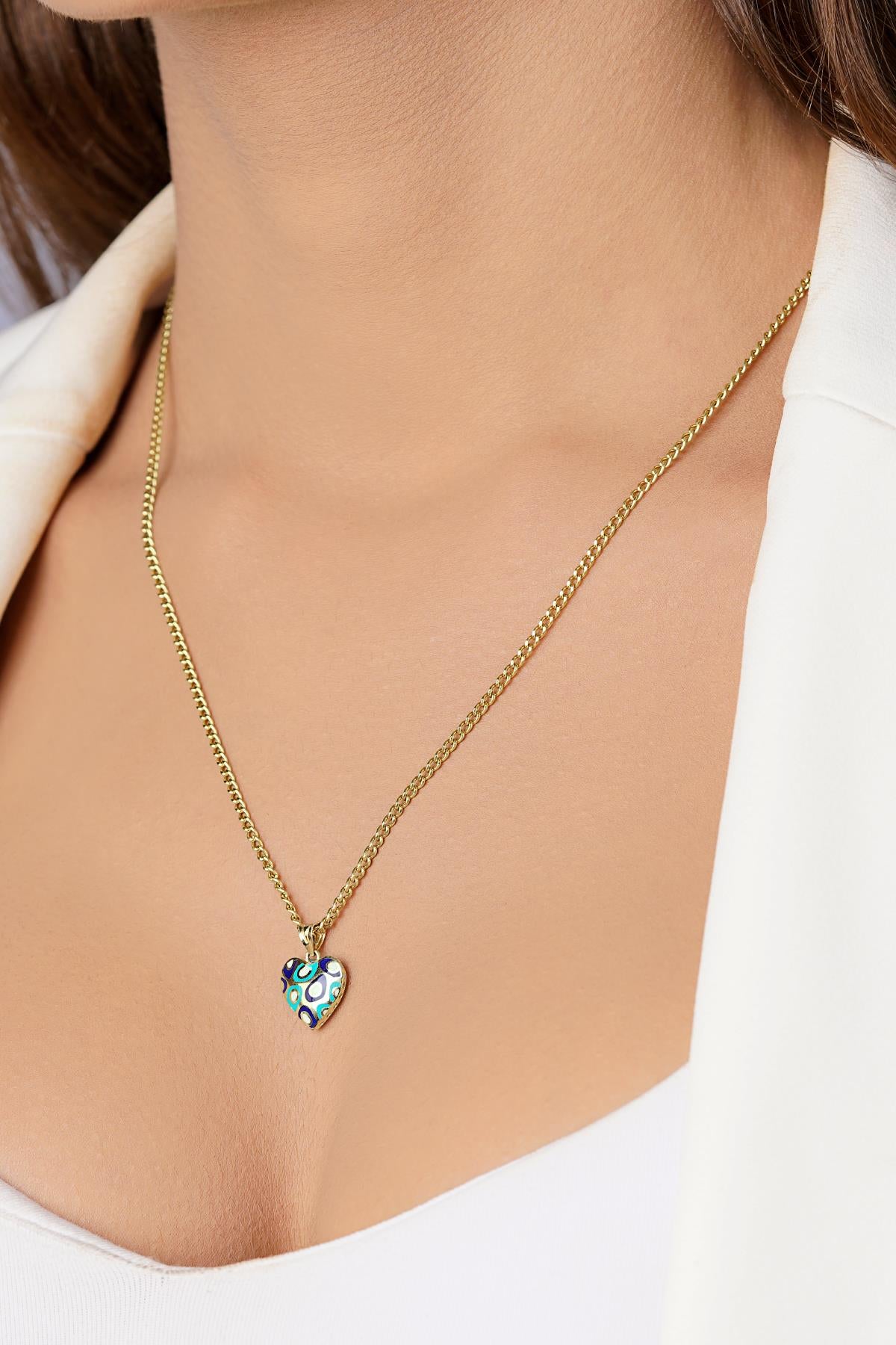 14K Solid Gold Colorful Charm Necklace, Curb Chain