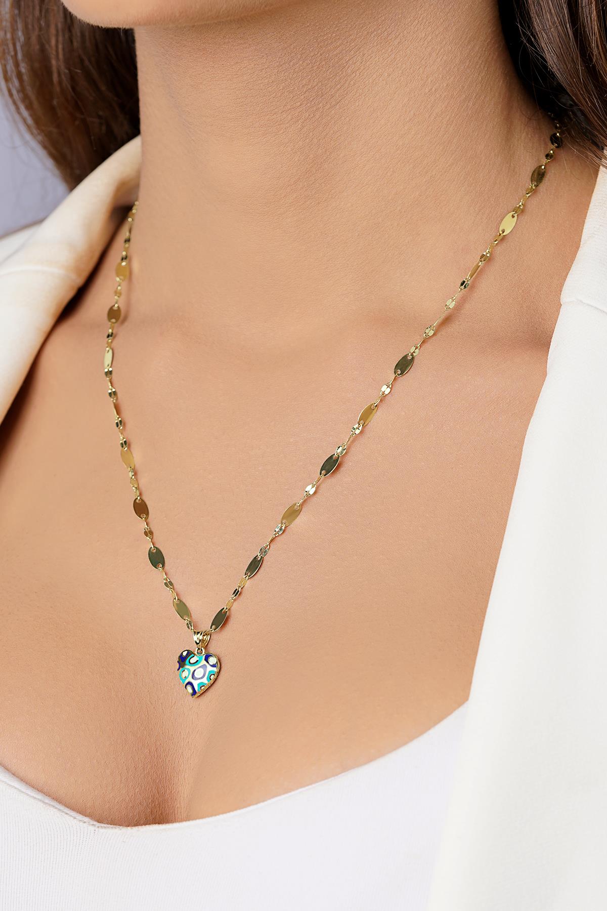 14K Gold Colorful Heart on Bold Mirror Chain