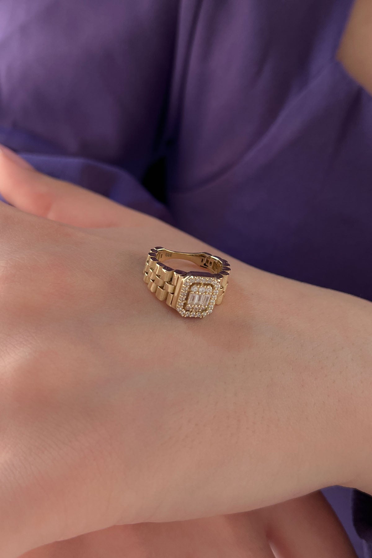 14K Gold Cord Baguette Ring