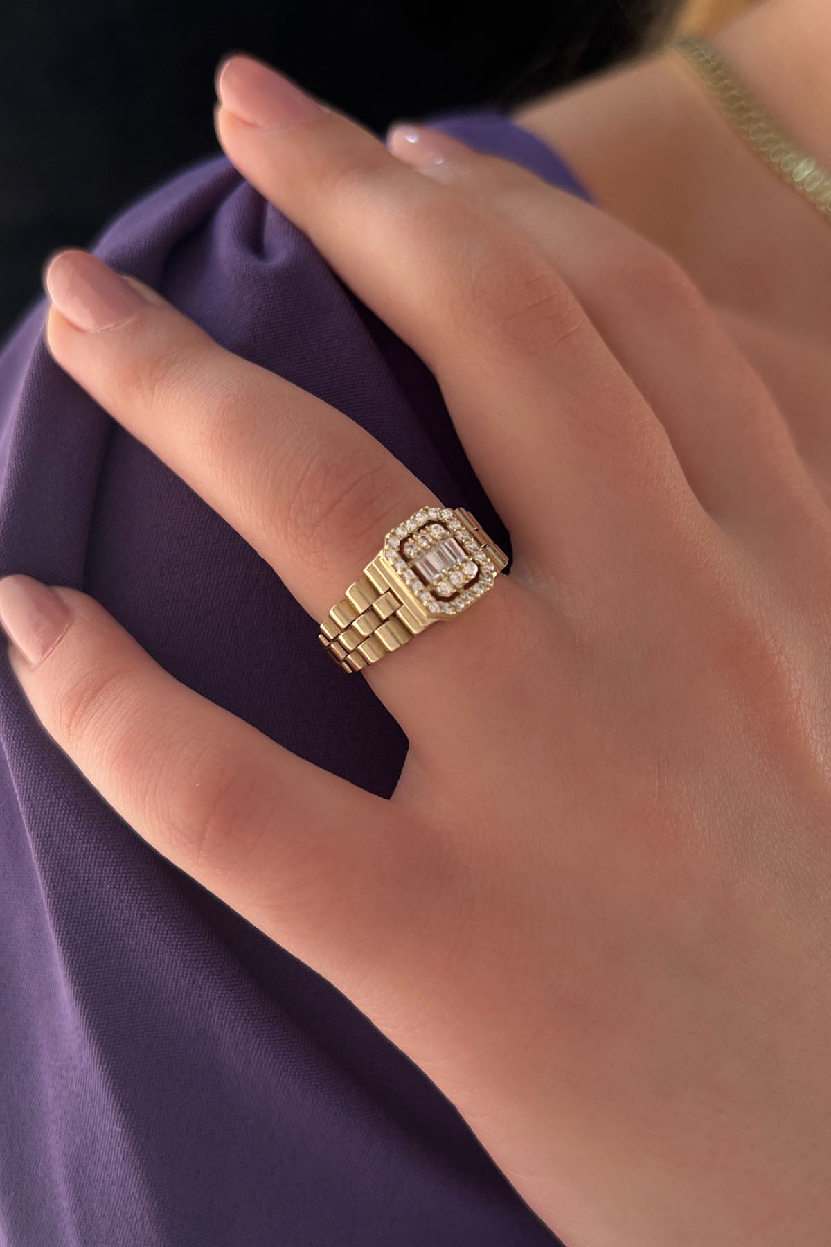 14K Gold Cord Baguette Ring