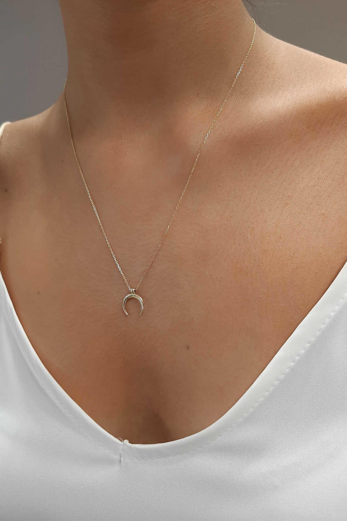 14K Gold Crescent Necklace