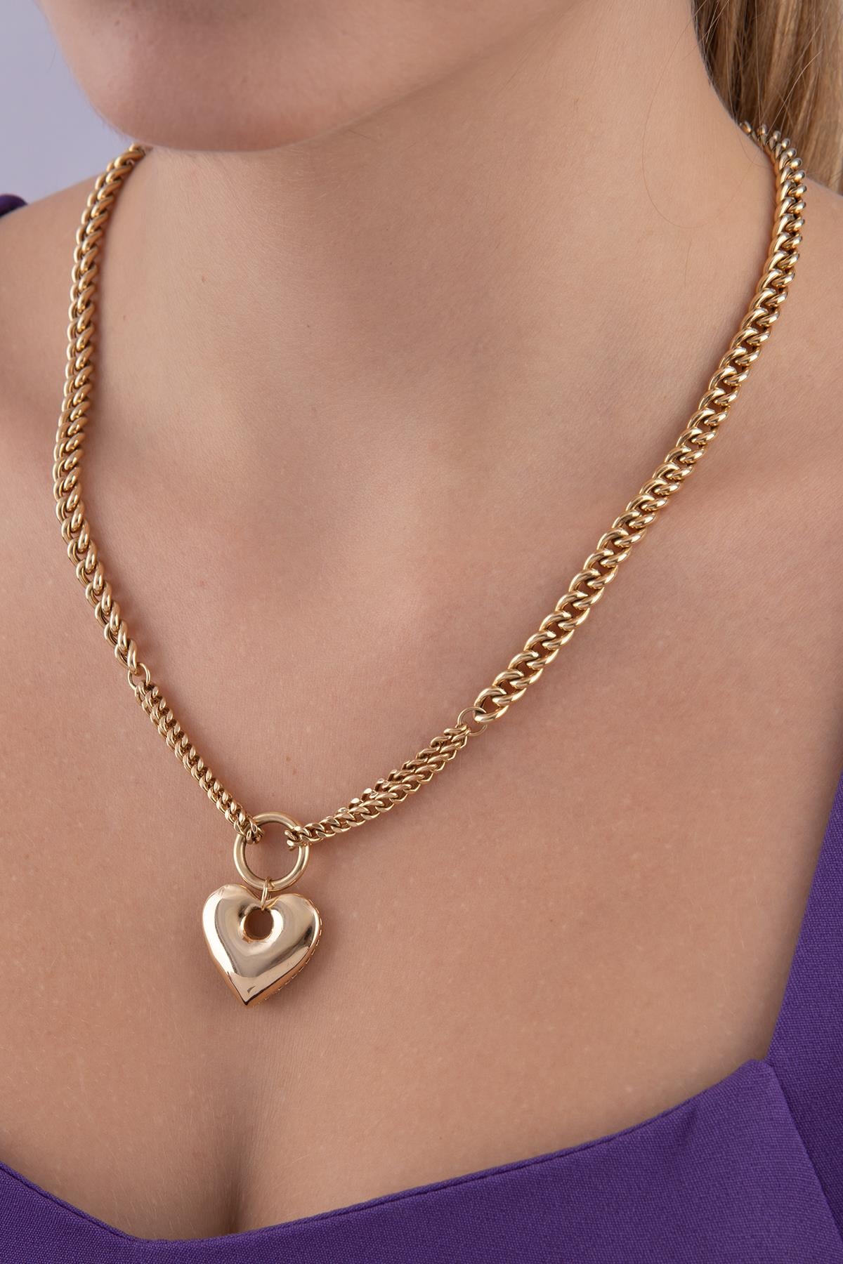 14K Gold Cuban Chain Heart Necklace
