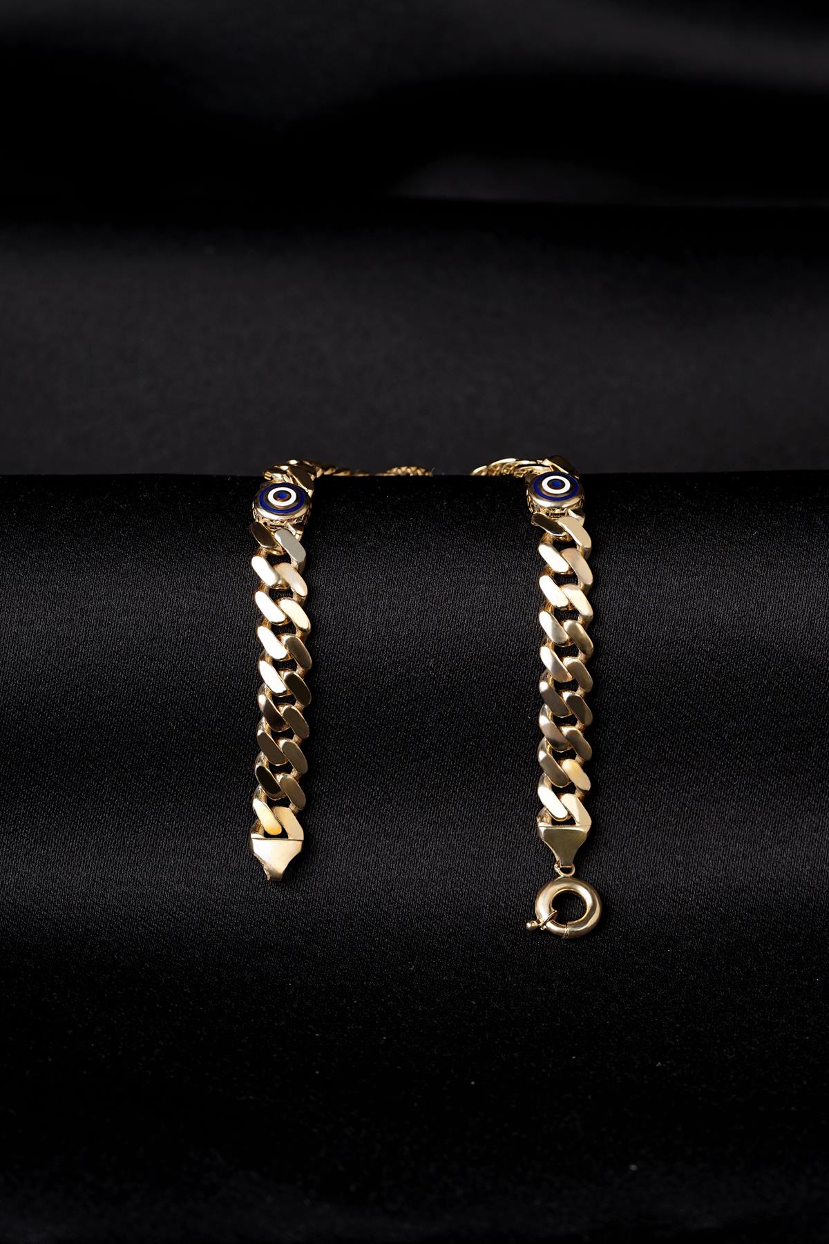 14K Gold Cuban Evil Eyes Bracelet