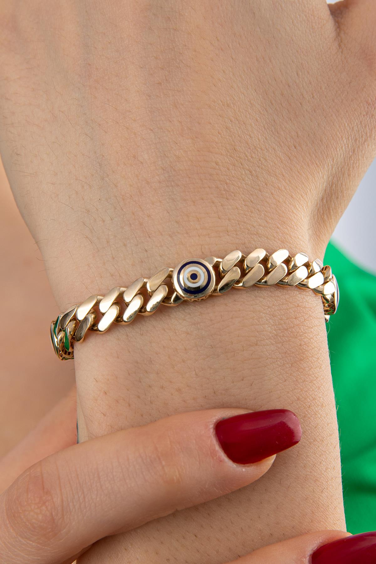 14K Gold Cuban Evil Eyes Bracelet