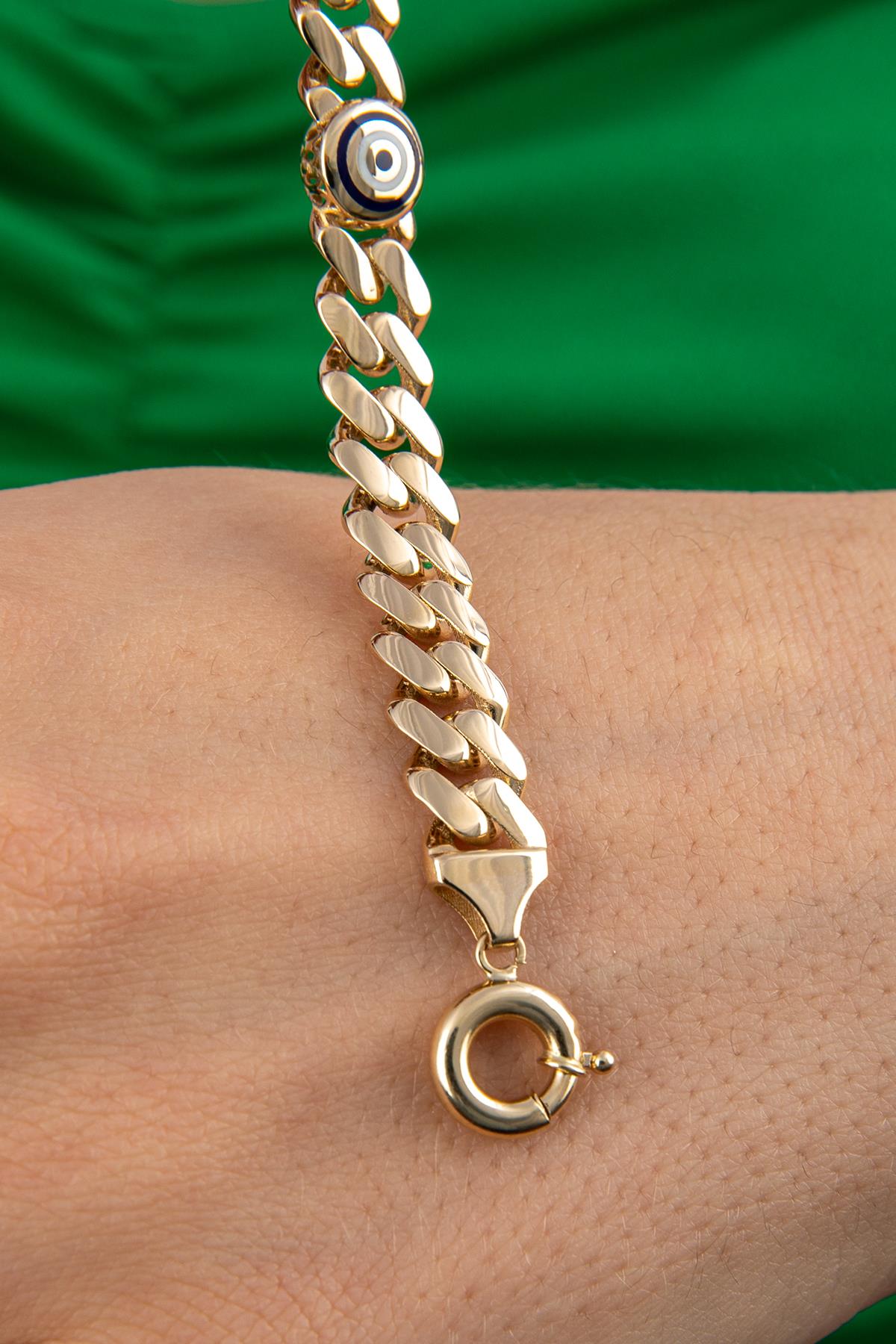 14K Gold Cuban Evil Eyes Bracelet