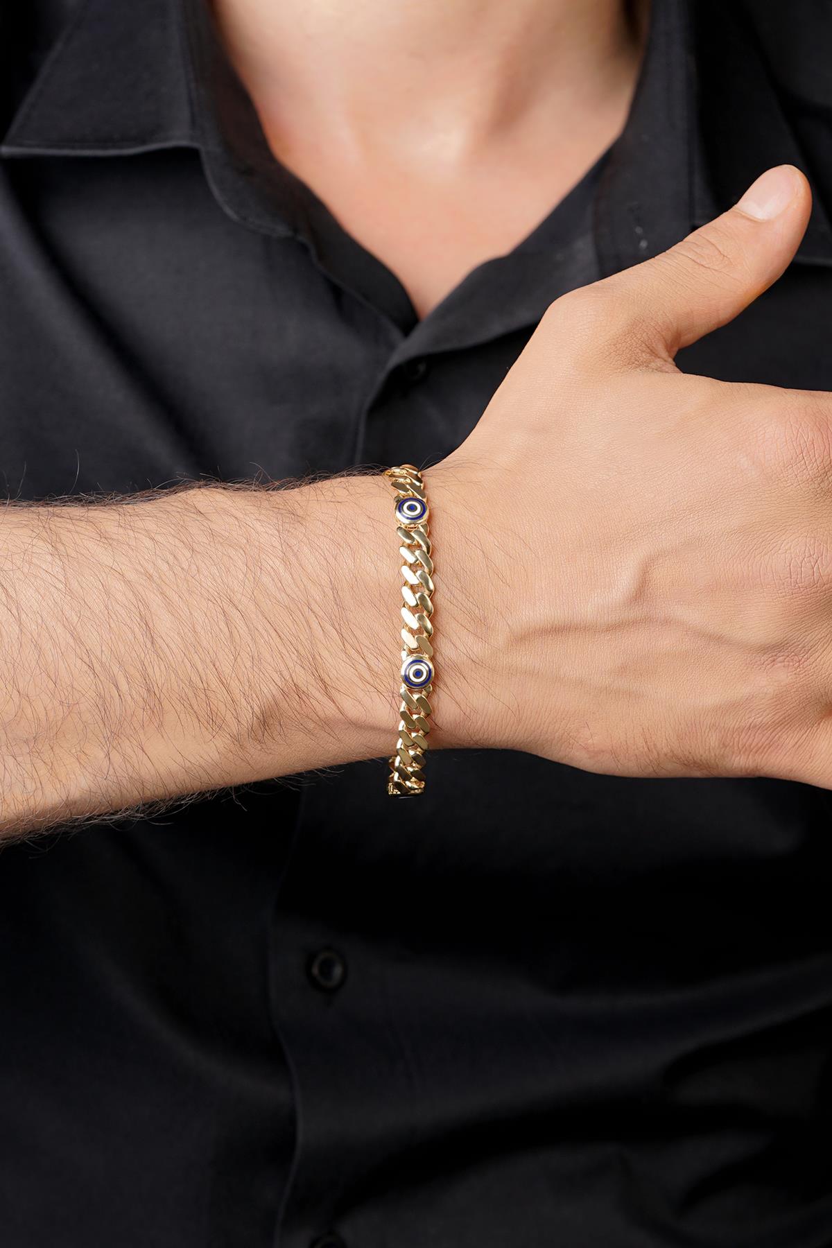 14K Gold Cuban Evil Eyes Bracelet